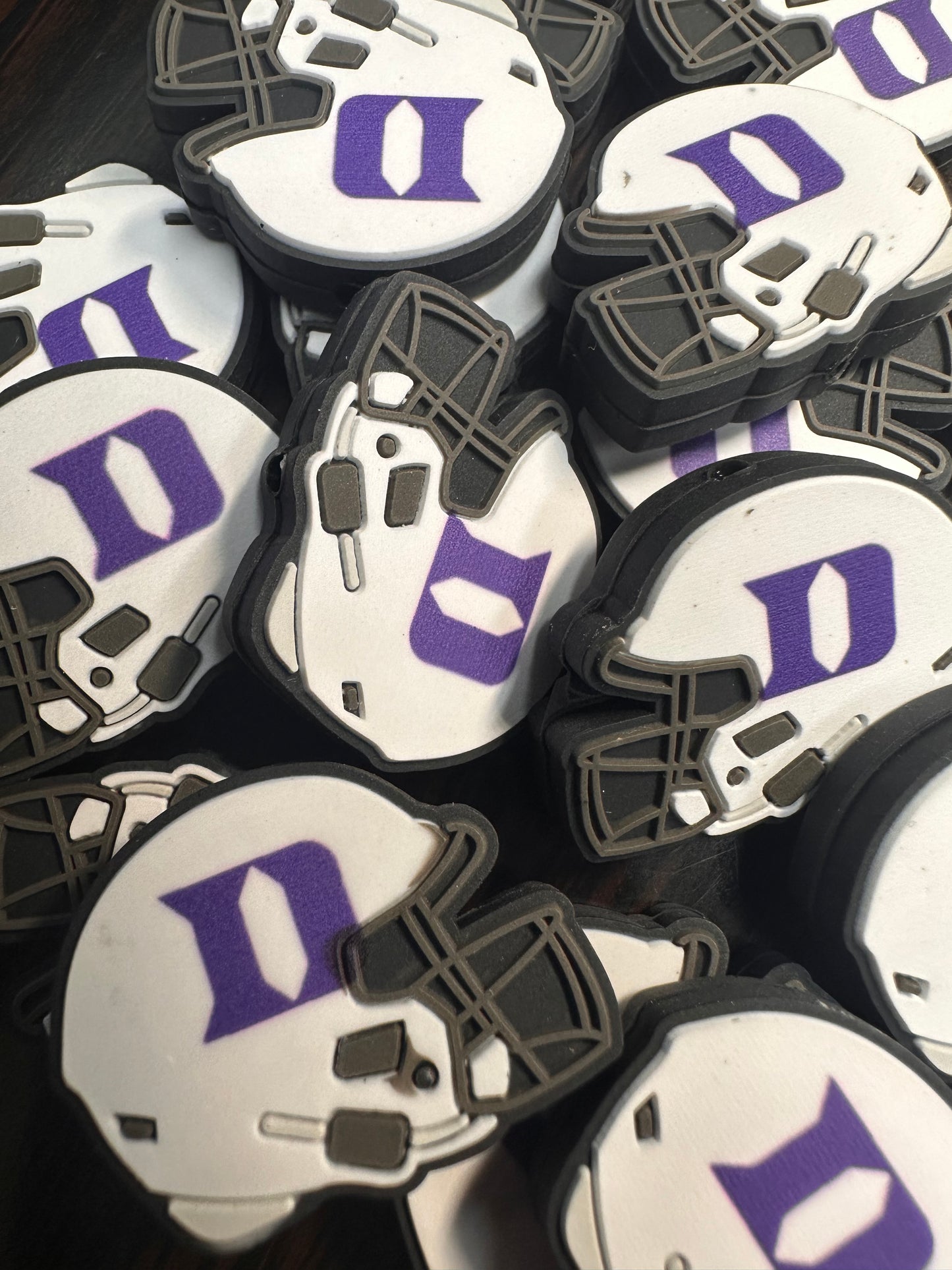 helmet shaped focal bead / football / blue devil/ Duke/ North Carolina