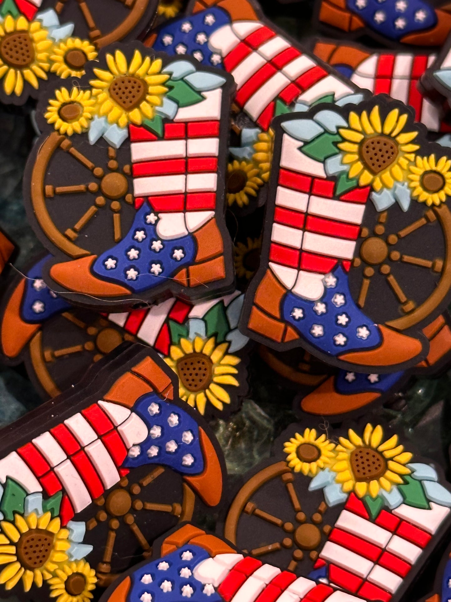 Patriotic Focal Bead/ American flag/ sunflower/ cowboy boots