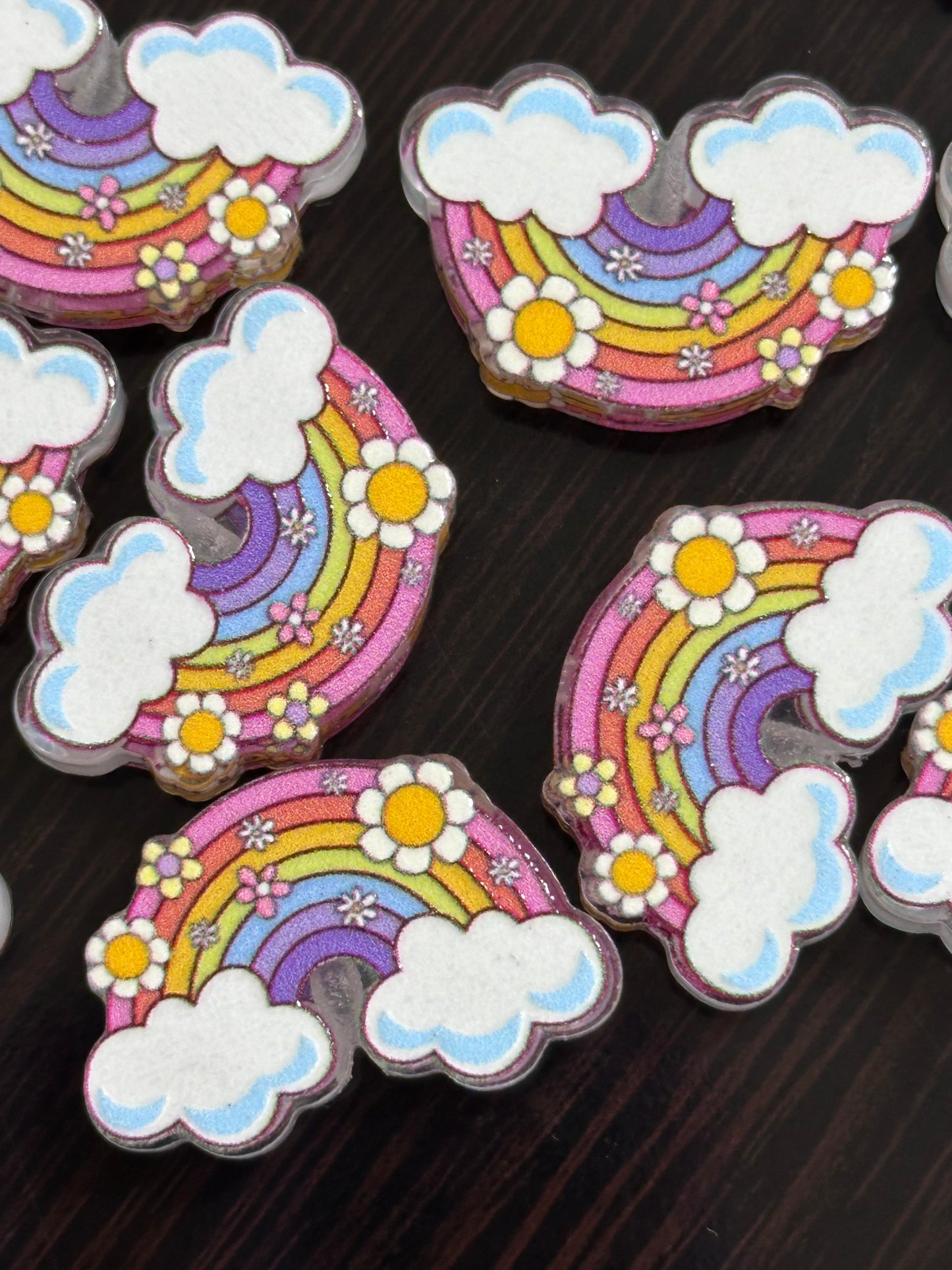 Rainbow with clouds acrylic focal bead- set of 2/ focal bead/ pen beading / keychain bead/