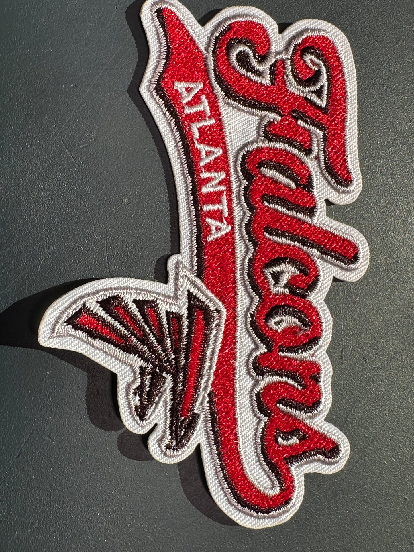 ATLANTA FALCONS EMBROIDERED IRON ON PATCH/ SIZE APPROX 4" x 2"/ QUALITY MATERIAL/FABRIC PATCHES/FOOTBALL TEAM