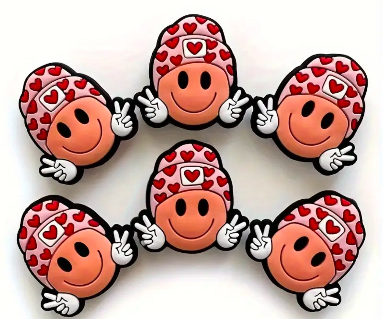 Heart print smiley face/Focal Bead/ beadable pen/ Silicone bead/ keychain bead/ beanie hat