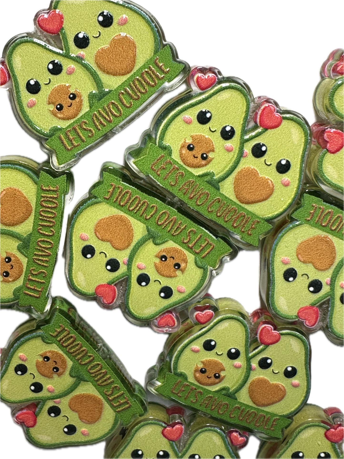 Lets Avocuddle acrylic focal bead- set of 2/ focal bead/ pen beading / keychain bead/ avocados