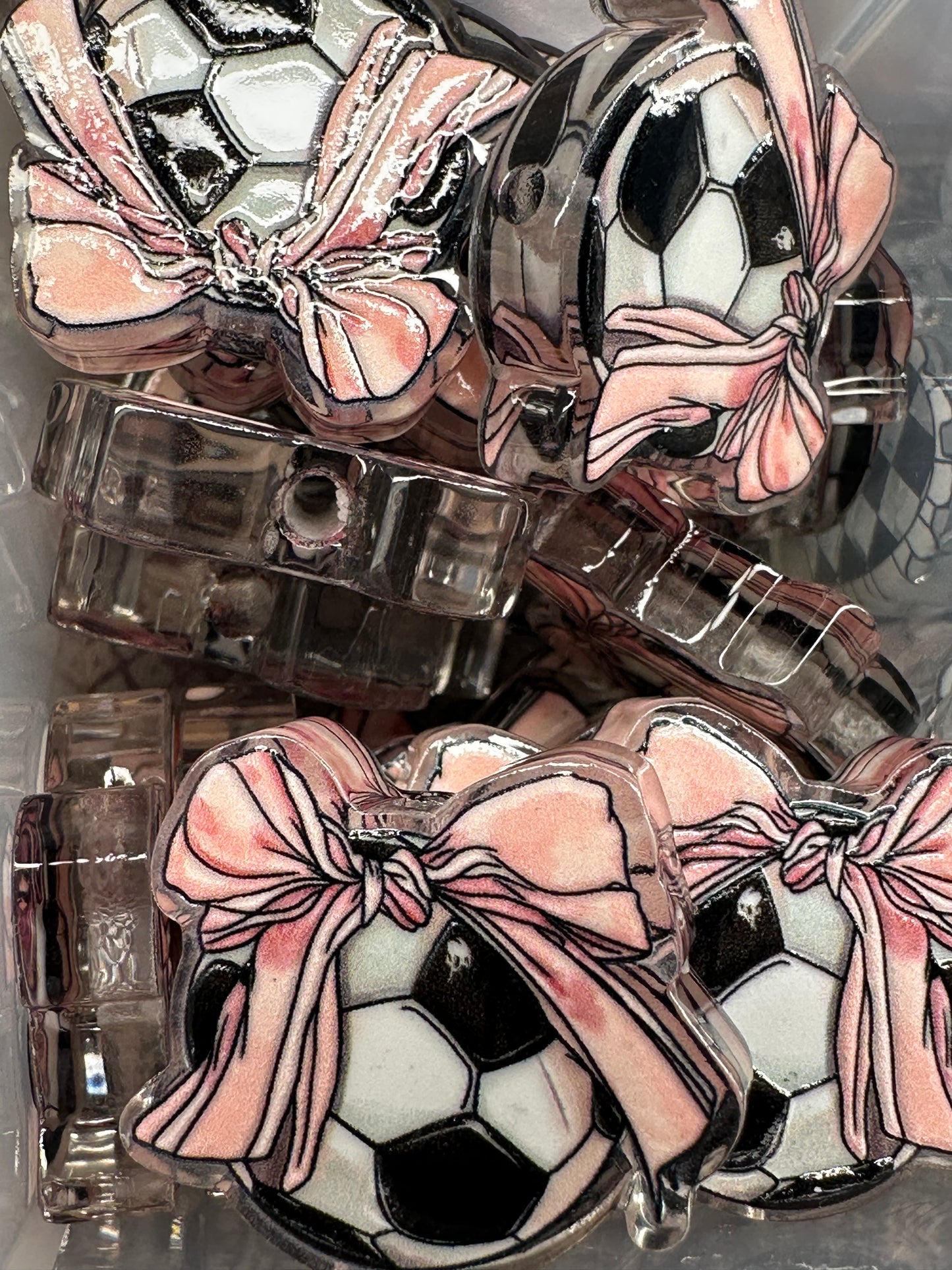 Soccer ball acrylic focal bead- set of 2/ focal bead/ pen beading / keychain bead/ pink bow