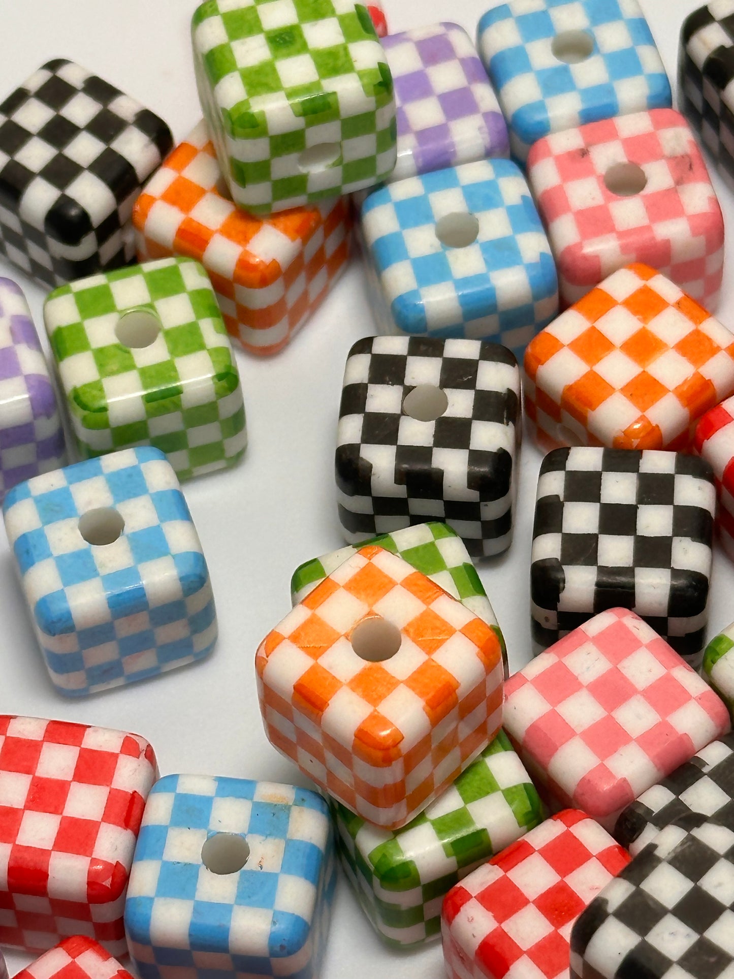 Ten (10) beads checkered squares/ cube shaped beads/ pen beading beads / keychain beads/ DIY/ 16mm