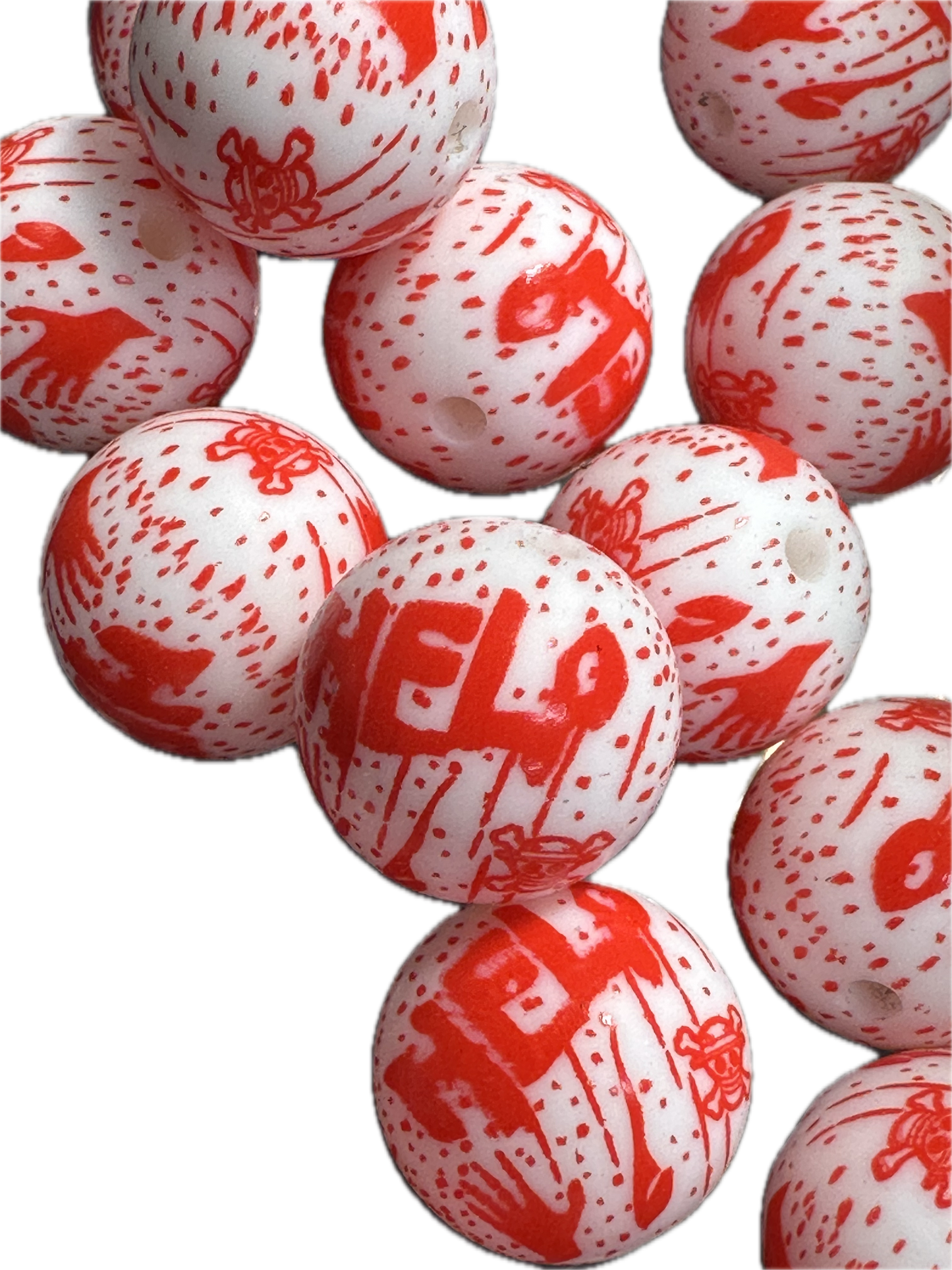 Horror HELP printed beads /15 mm round shaped/beadable pen/ keychain bead/10 beads included