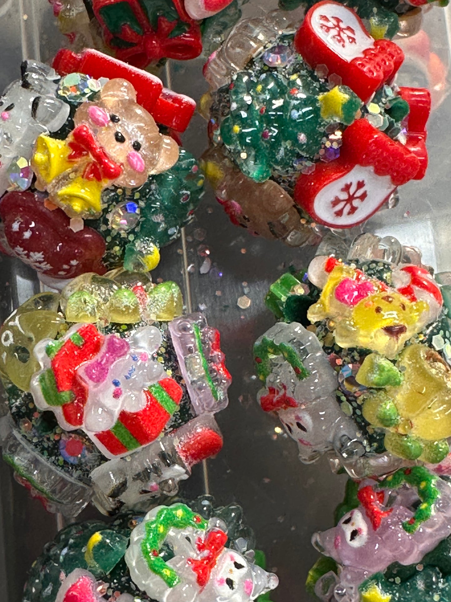 Fancy handmade glow in the dark Christmas beads/luminous/fancy Beads/ beadable pen/ keychain bead/ /20mm approx./ clay beads with charms/tree/sanrio/house/kuku/poncho/ bear