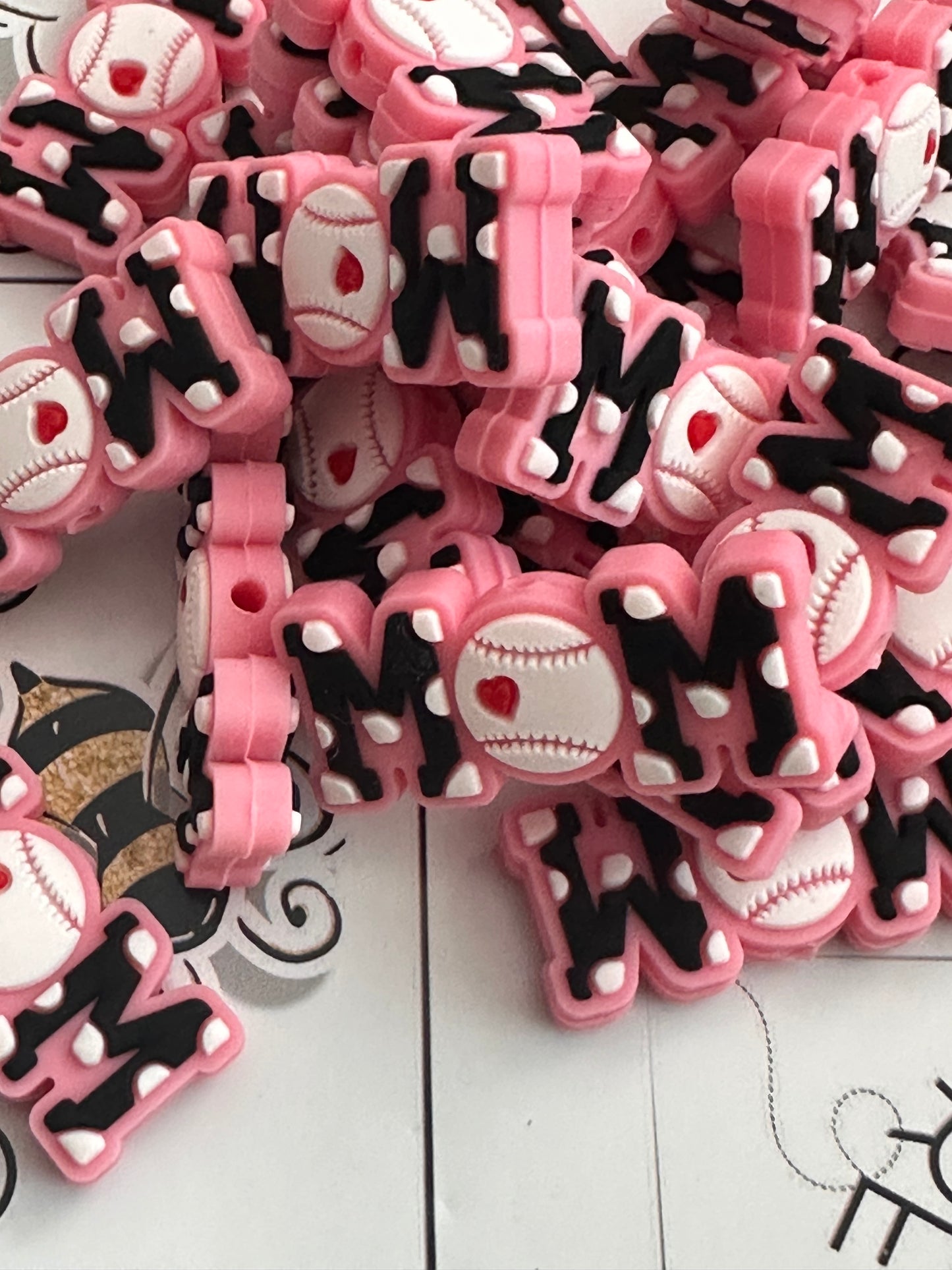 Baseball Mom Focal Bead/ beadable pen/ Silicone bead/keychain bead/