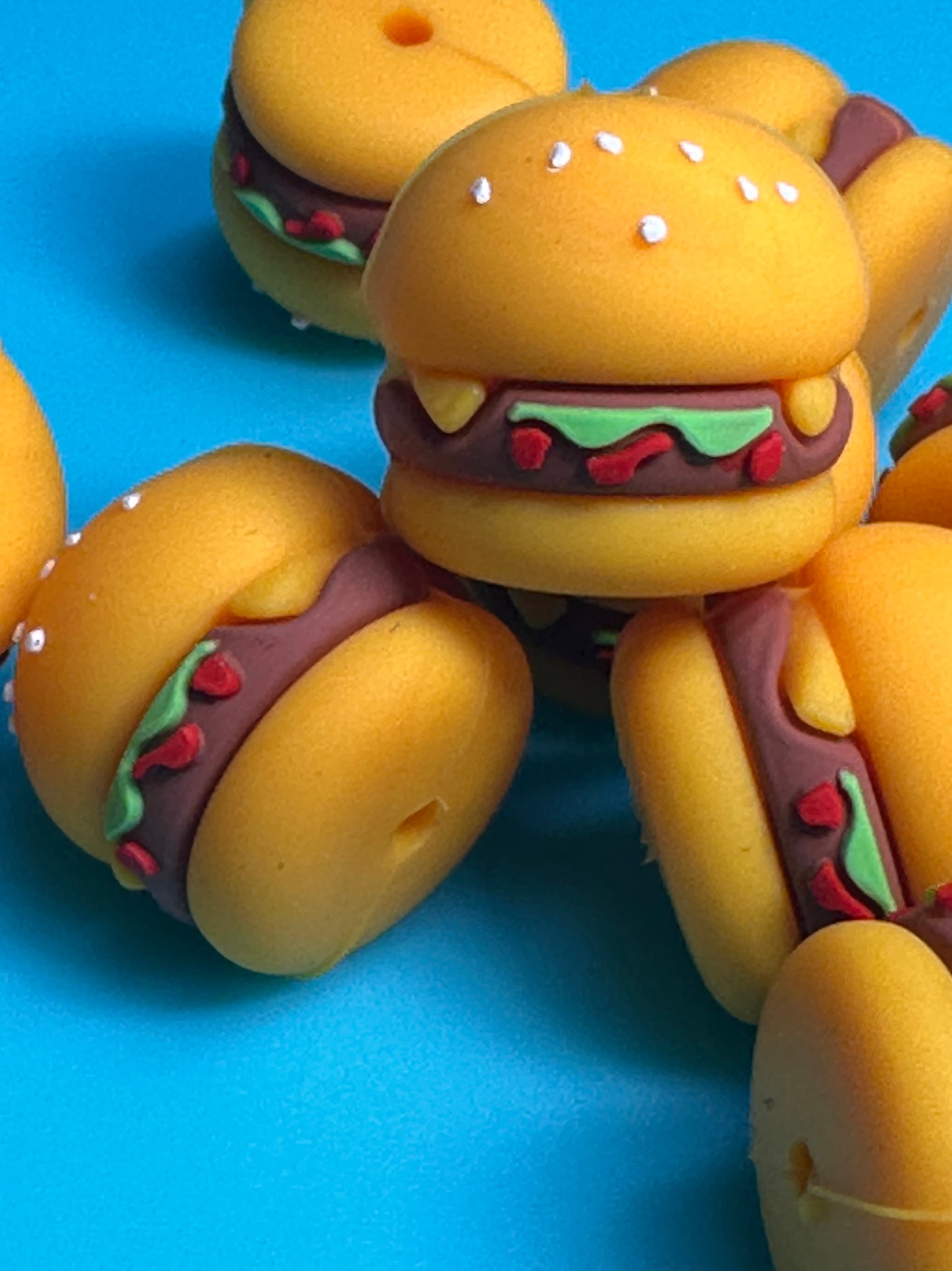 3D Burger Focal Bead/ beadable pen/ Silicone bead/ keychain bead/hamburger/food