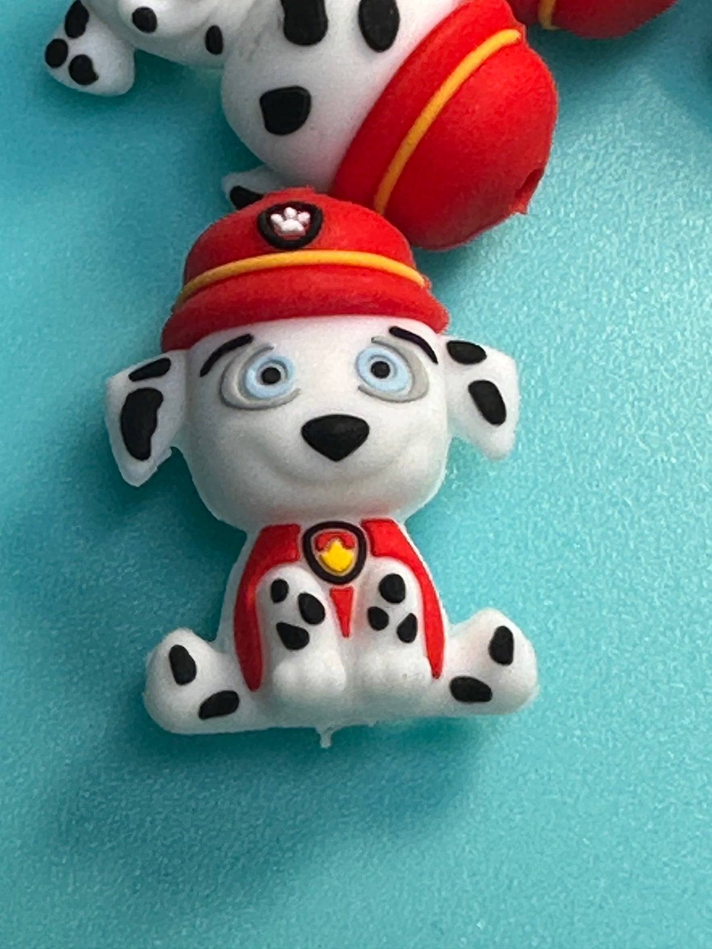 3D white dog with black spots silicone focal bead/ Dalmation/ fire dog
