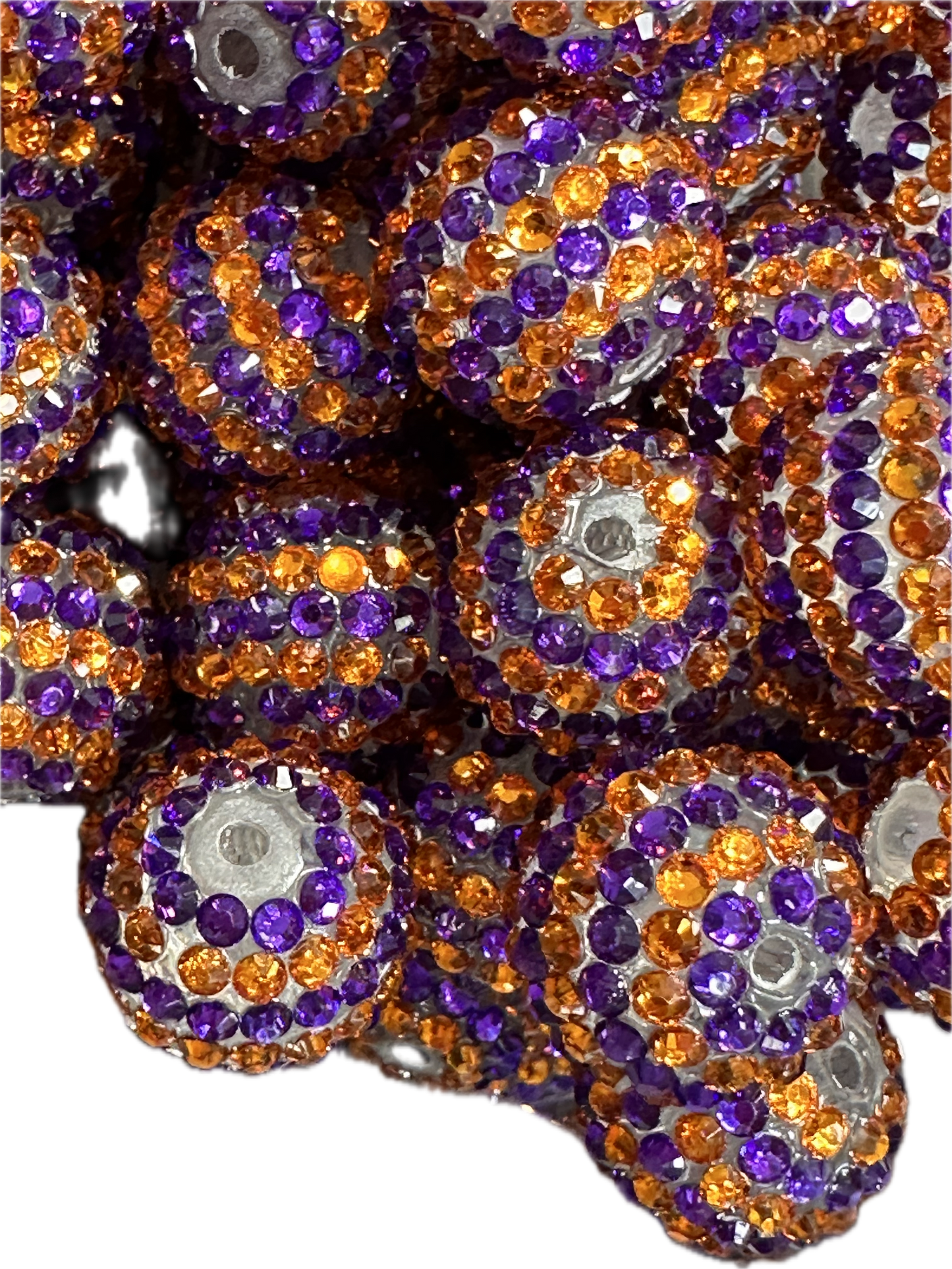 Rhinestone Bead/Five beads included/ perfect to go with Florida Gators and University of Auburn /fits beadable pen/ Fancy bead/ keychain bead/ dark purplish blue and orange