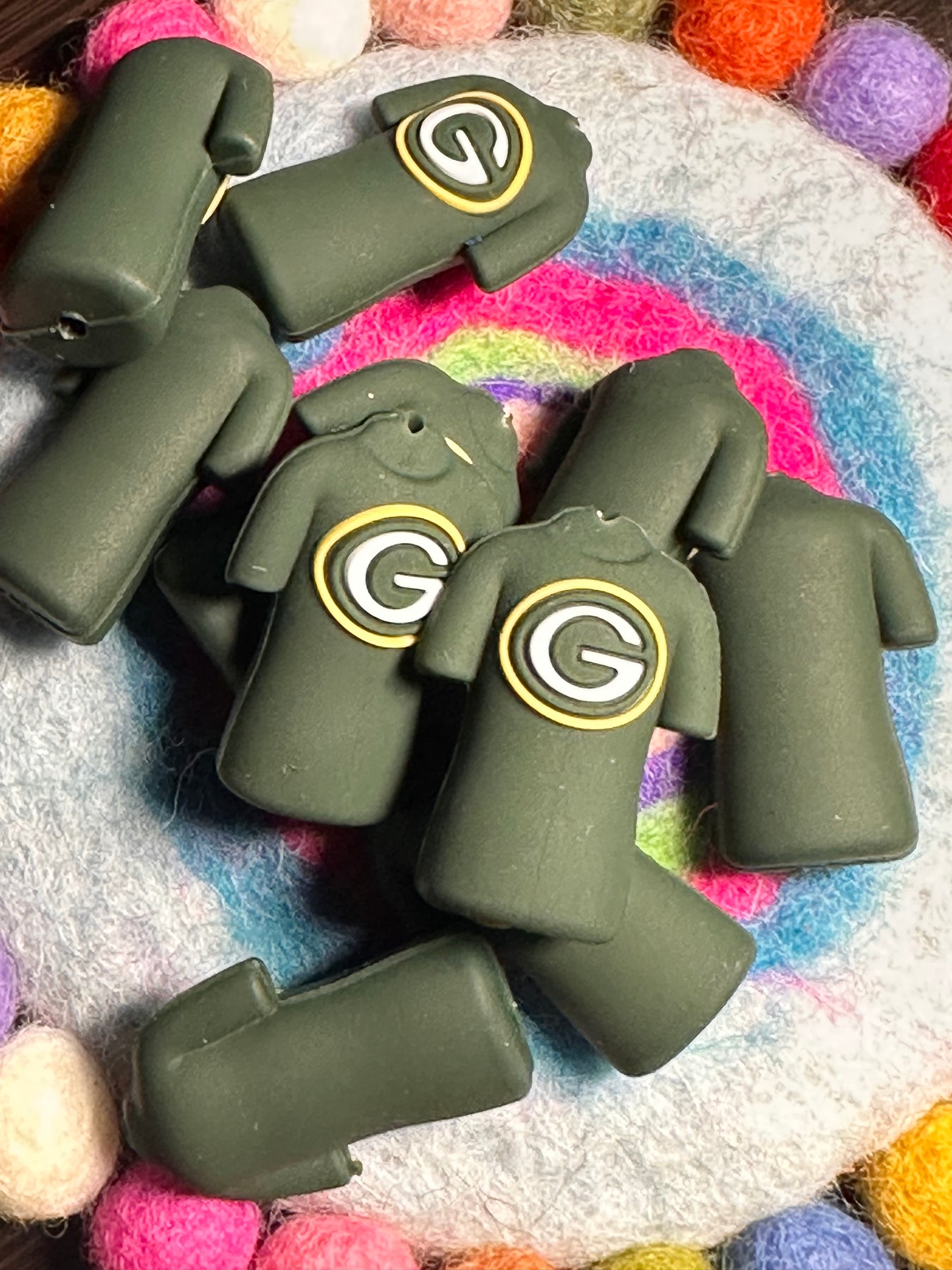 3D Green Bay football jersey shaped focal bead