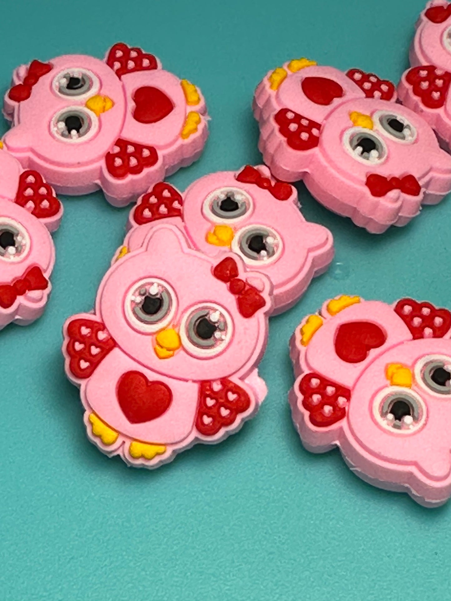 Owl pink with hearts focal beads/ beadable pen/ Silicone bead/ keychain bead/Valentines Day