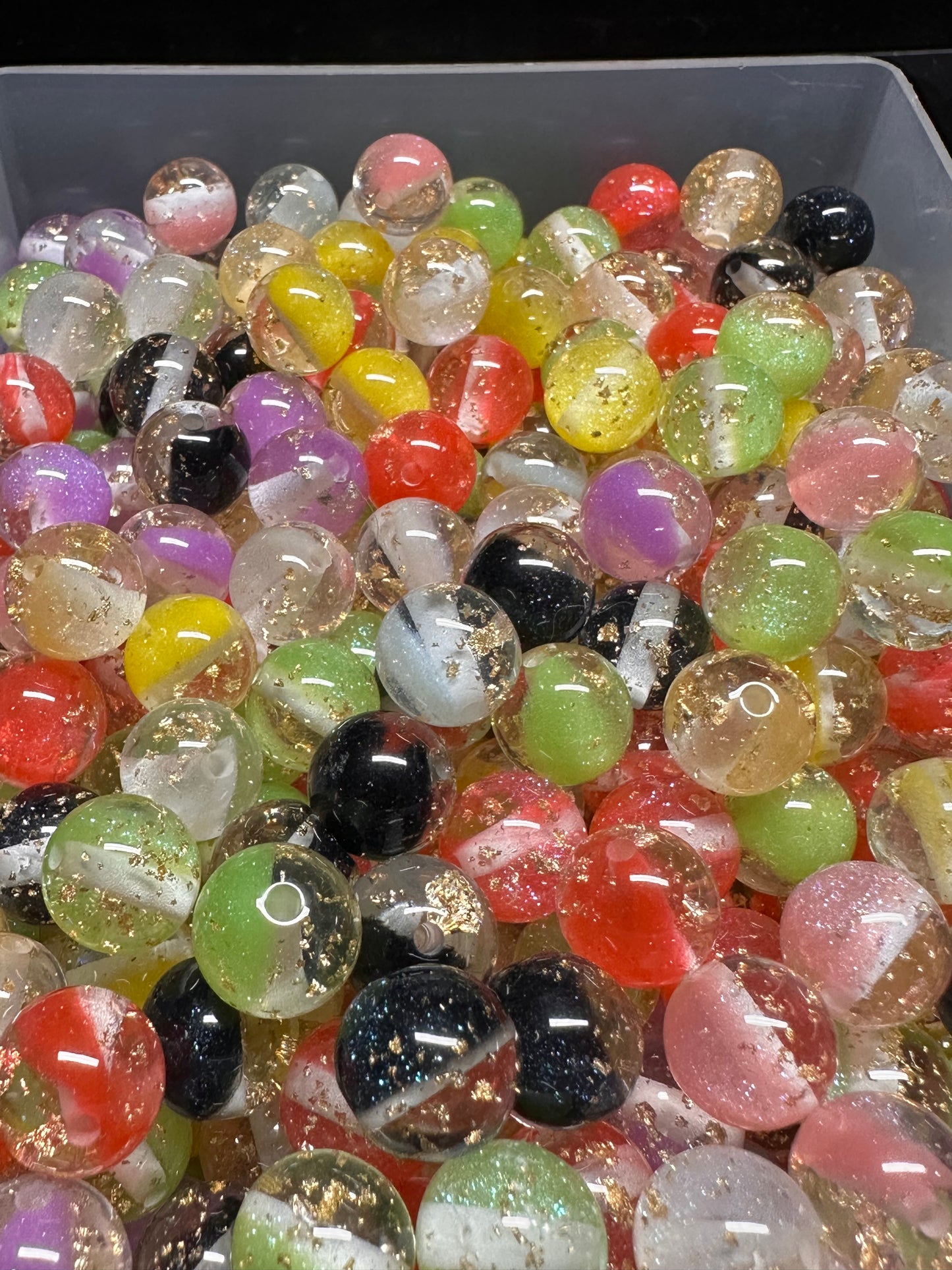 Beautiful 10mm colored with gold glitter beads/ DIY Bead/ beadable pen/ keychain bead/ gold speck beads/