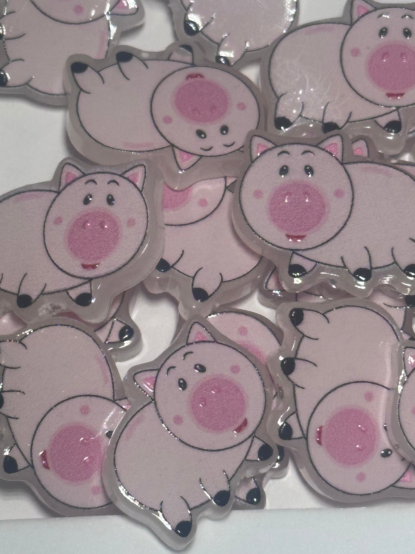 Cute Pink Pig acrylic focal bead- set of 2/ focal bead/ pen beading / keychain bead/