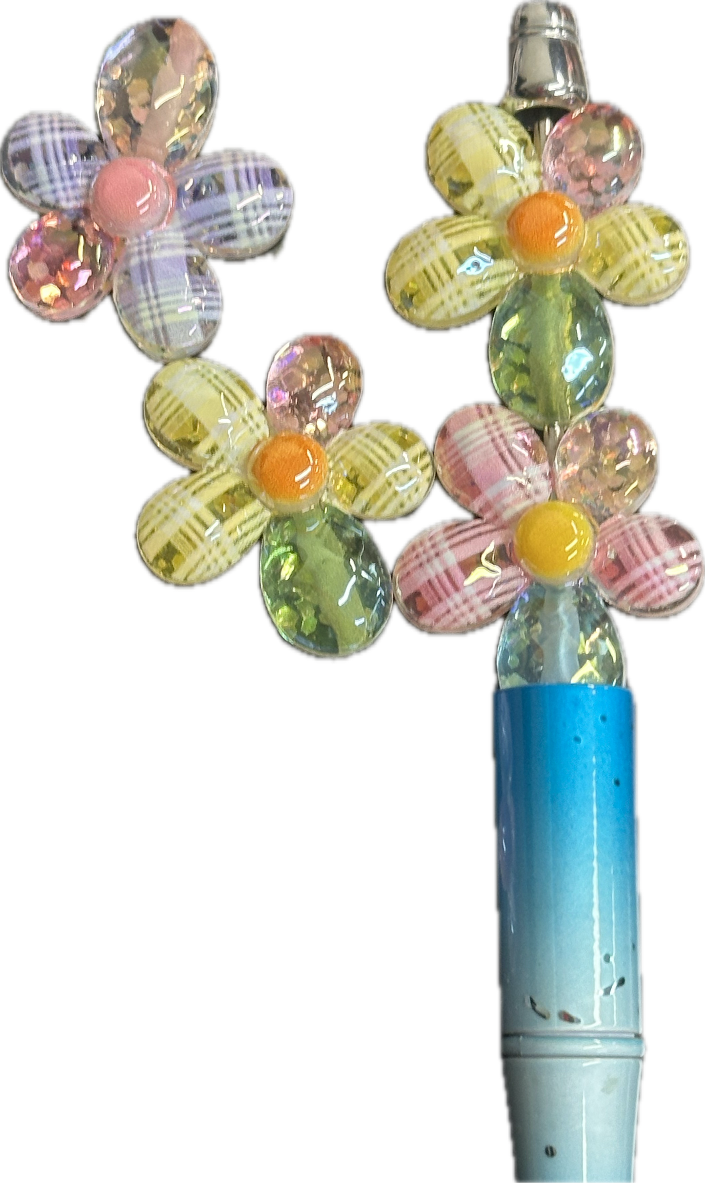 UV Shiny flower acrylic beads/ Flakes and glitter inside/ 31mm x 26mm