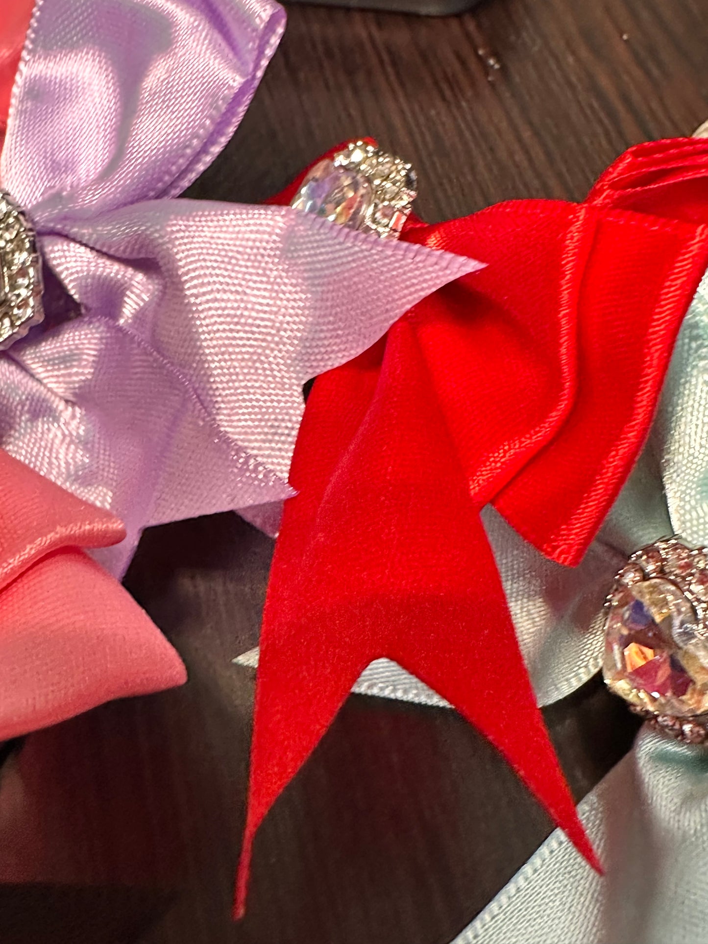 Large fancy rhinestones crown beads with satin bow