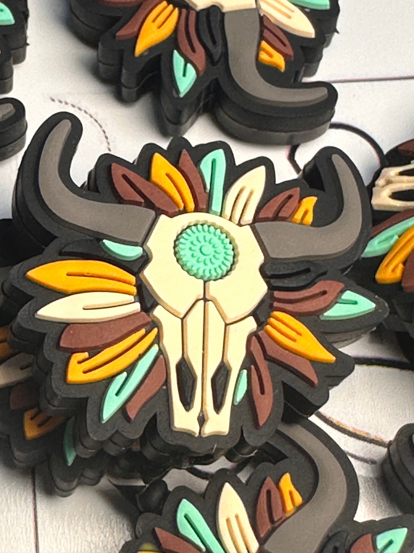 Western Steer skull Focal Bead/ beadable pen/ Silicone bead/keychain bead/