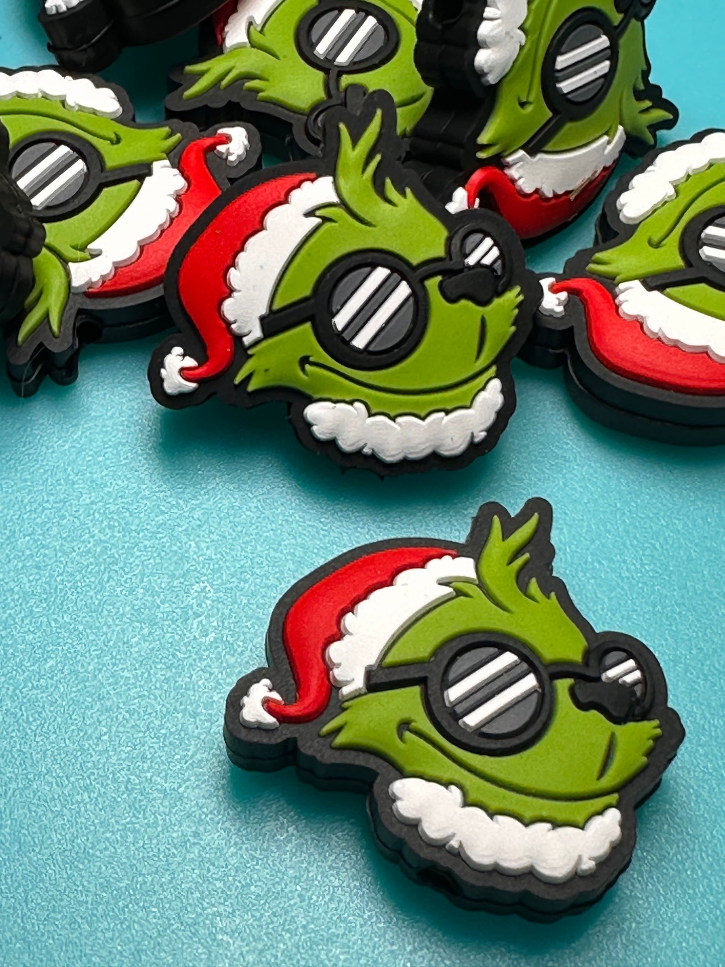 Christmas/ Focal Bead/ beadable pen/ Silicone bead/ keychain bead/green guy/santa hat/ sunglasses