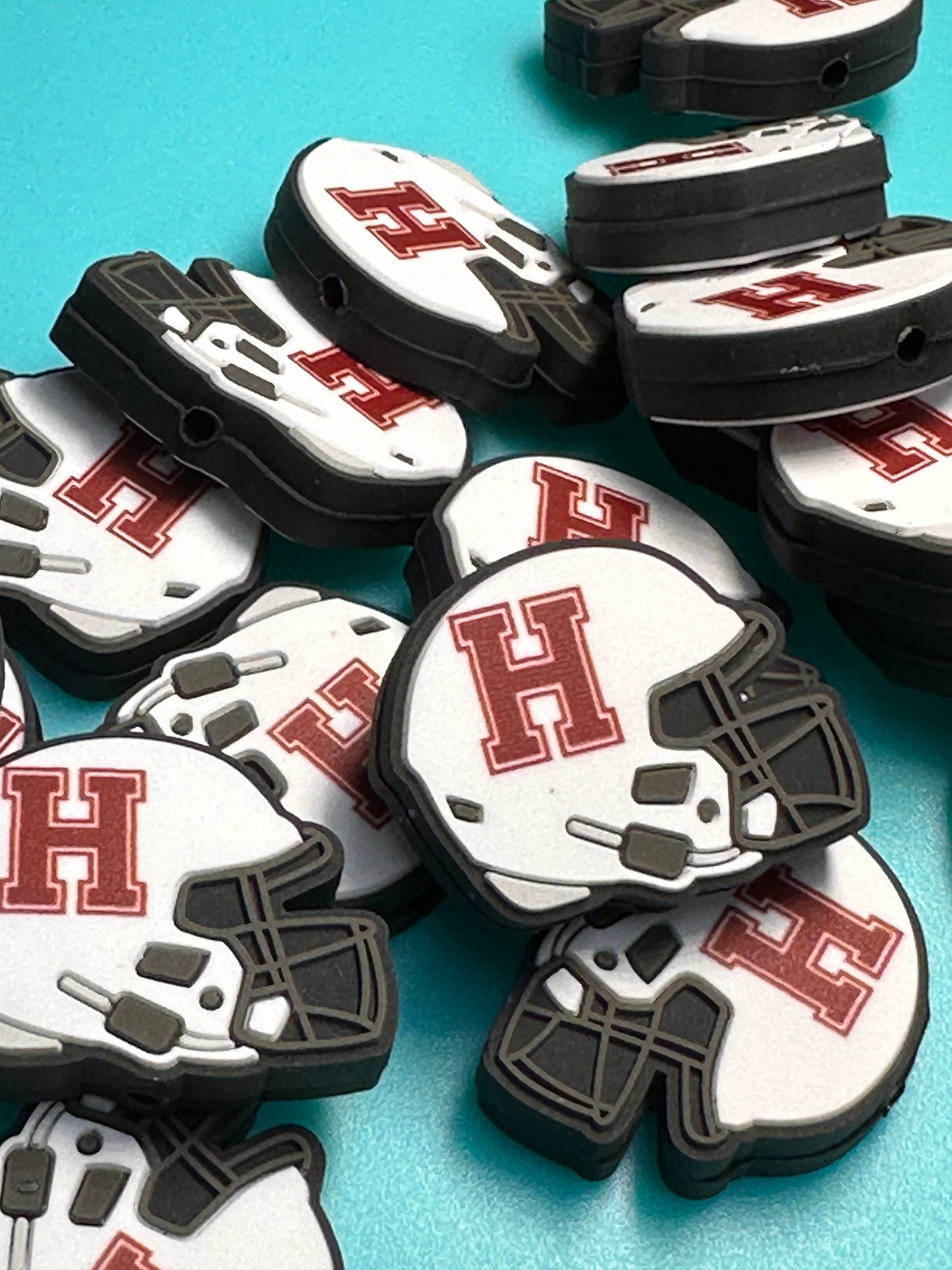 Harvard university helmet focal bead/ football/ helmet shaped/ pen beading/