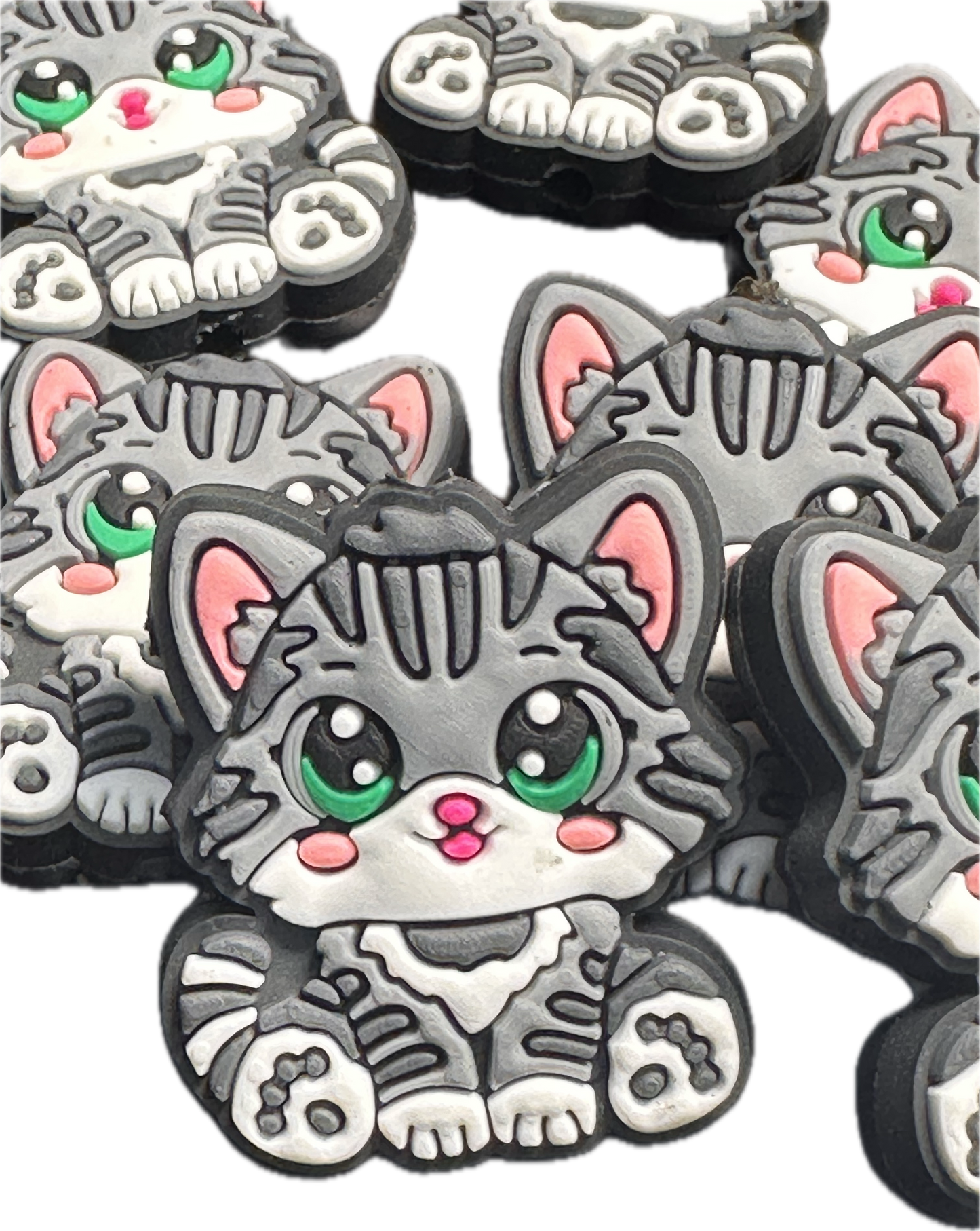 Grey Tabby cat focal bead/ beadable pen/ Silicone bead/ animal/ keychain bead/ kitty/