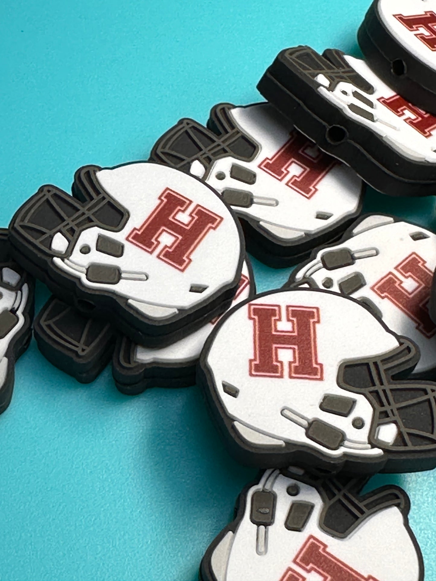 Harvard university helmet focal bead/ football/ helmet shaped/ pen beading/