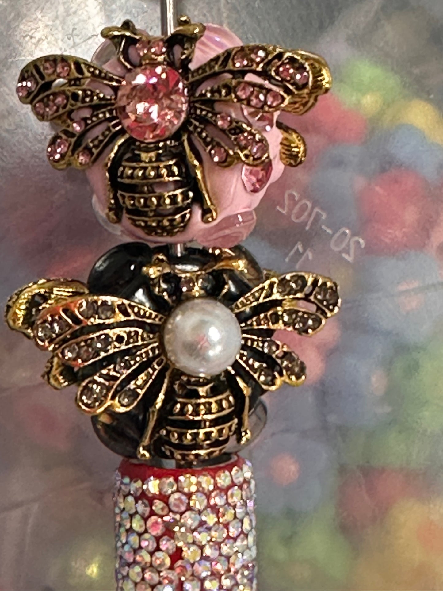 Fancy handmade bee rhinestone beads/one bead included/fancy Beads/ beadable pen/ keychain bead/ /20mm approx.