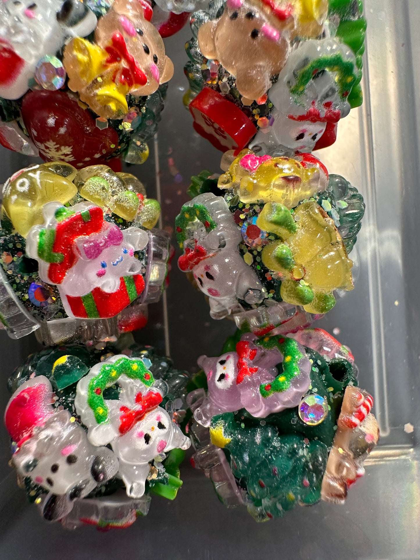 Fancy handmade glow in the dark Christmas beads/luminous/fancy Beads/ beadable pen/ keychain bead/ /20mm approx./ clay beads with charms/tree/sanrio/house/kuku/poncho/ bear
