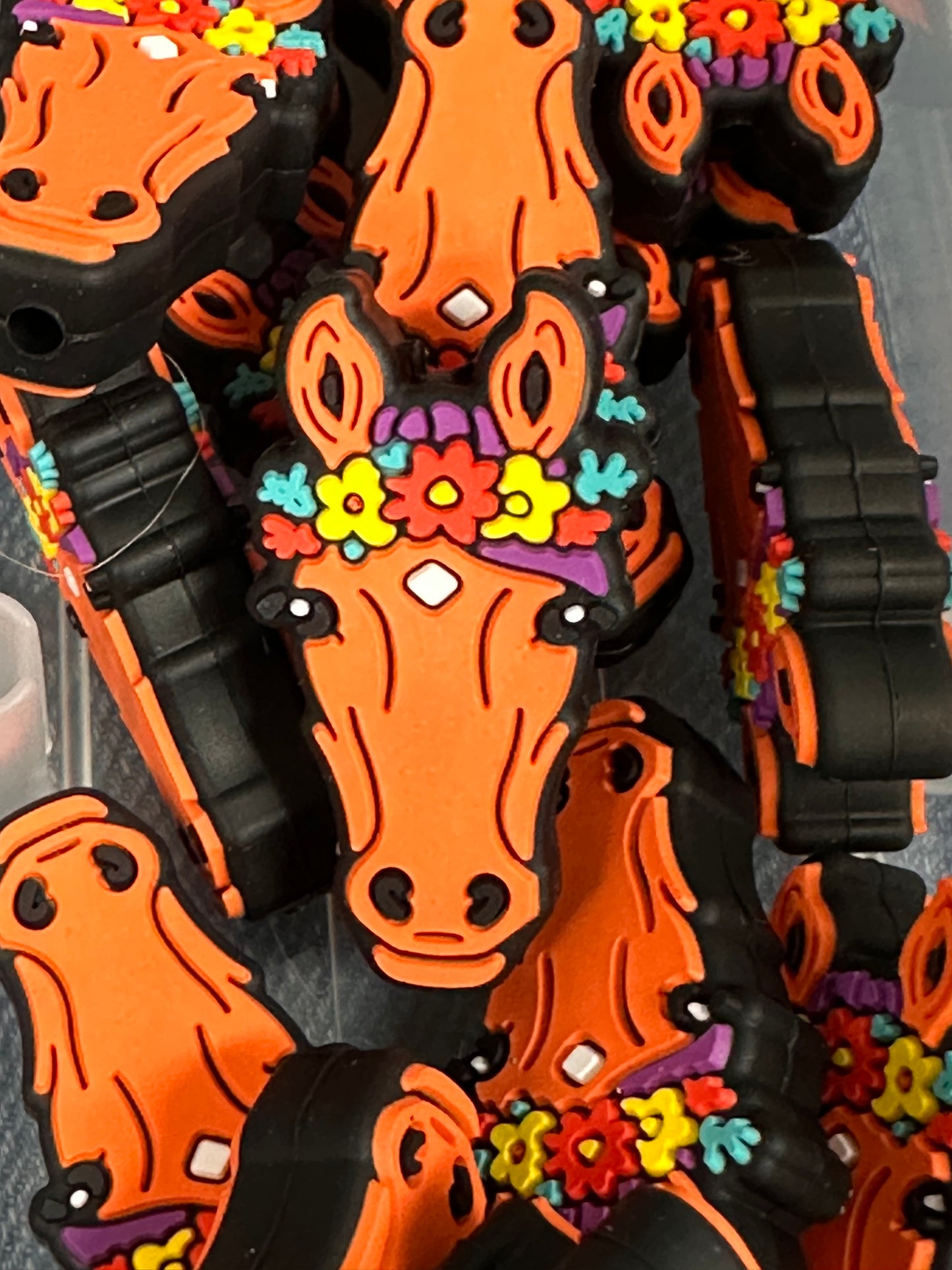 Horse/ Focal Bead/ beadable pen/ Silicone bead/ keychain bead/horseback/ flower halo