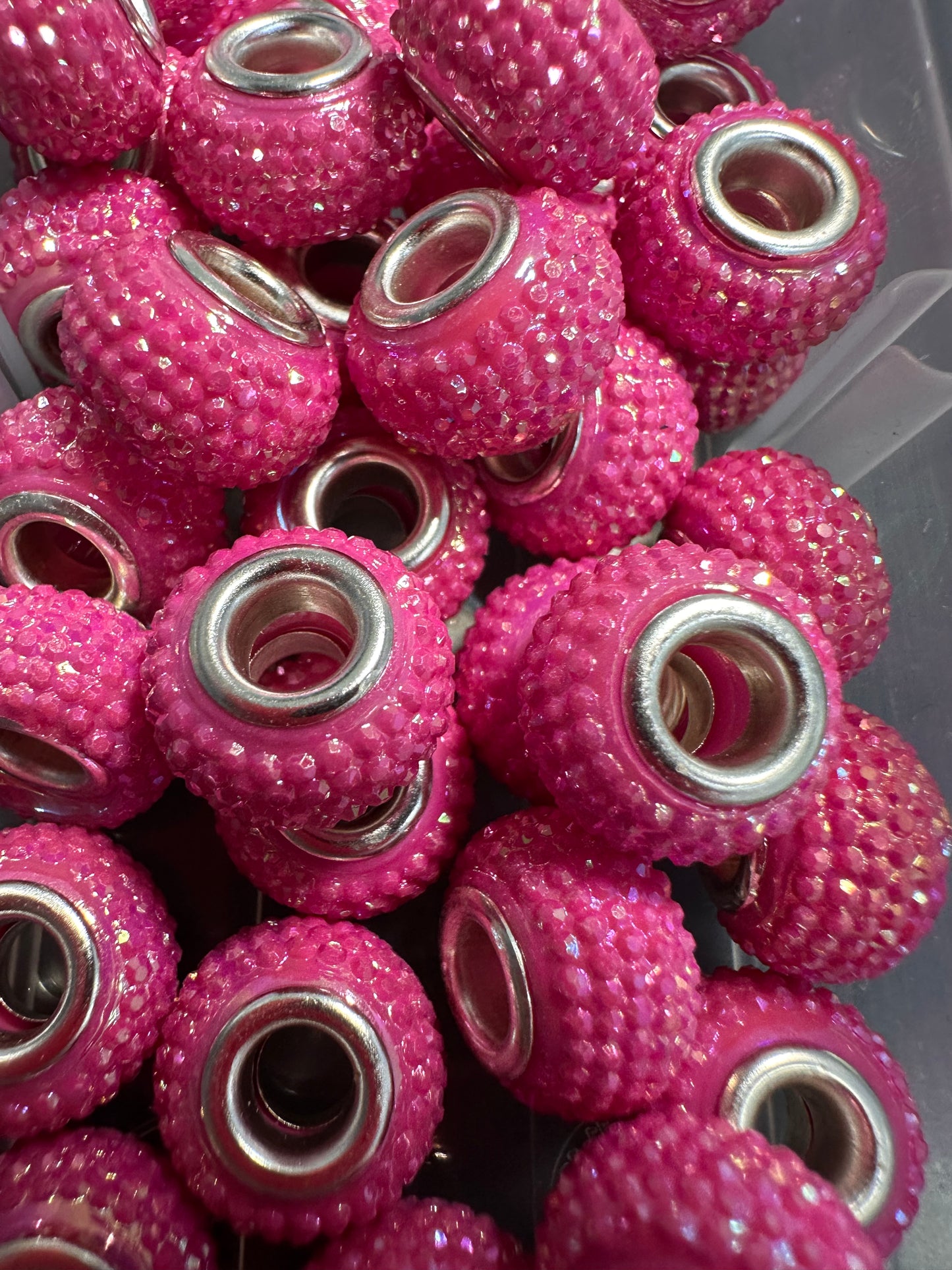 Ten (10) Acrylic dark pink rhinestone spacers included/ jewelry Bead/ beadable pen beads/ keychain bead/bead/12mm