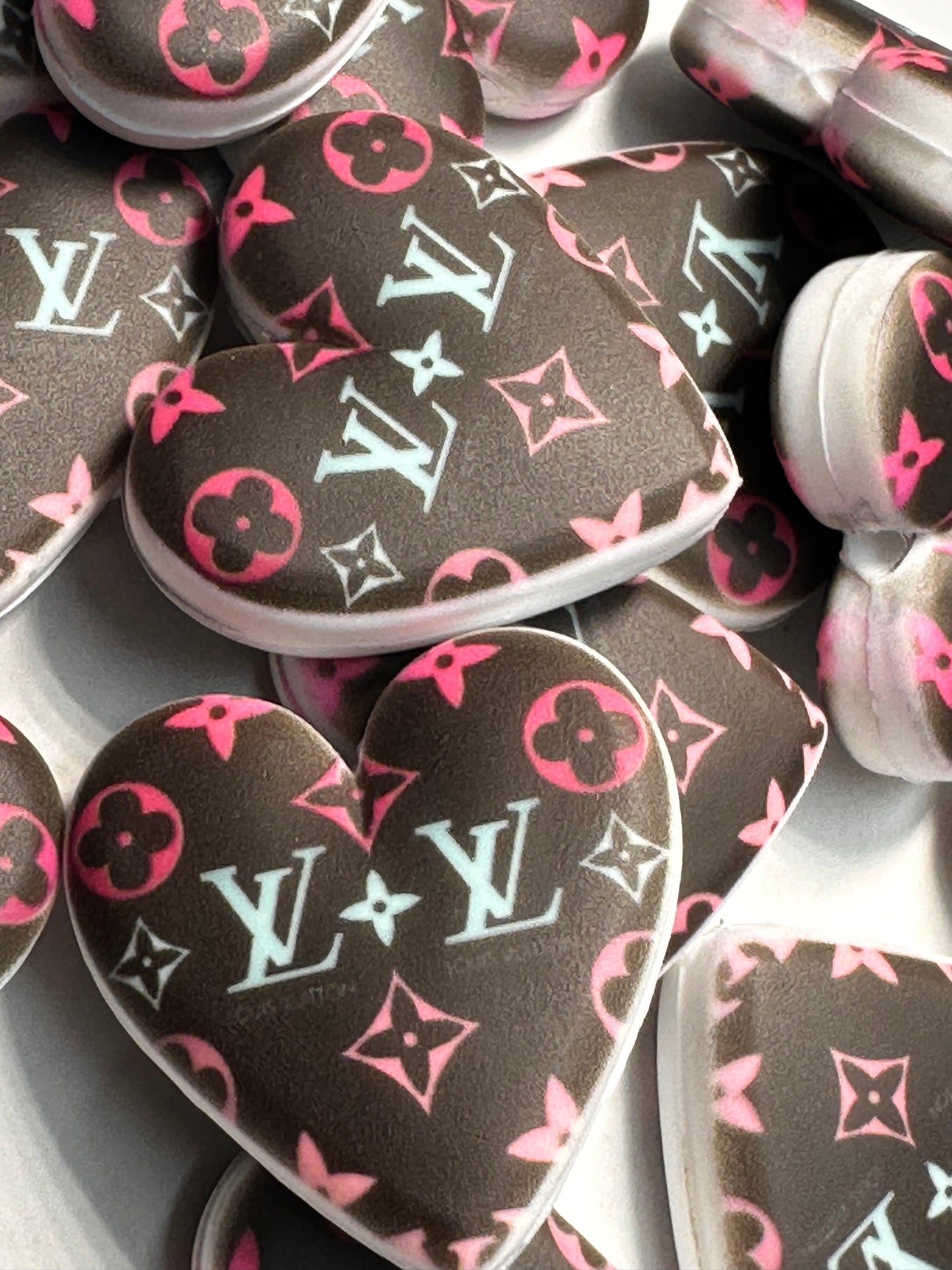 Heart shaped silicone focal bead with designs/ pen beading/ keychain bead/ DIY/ fancy bead #5