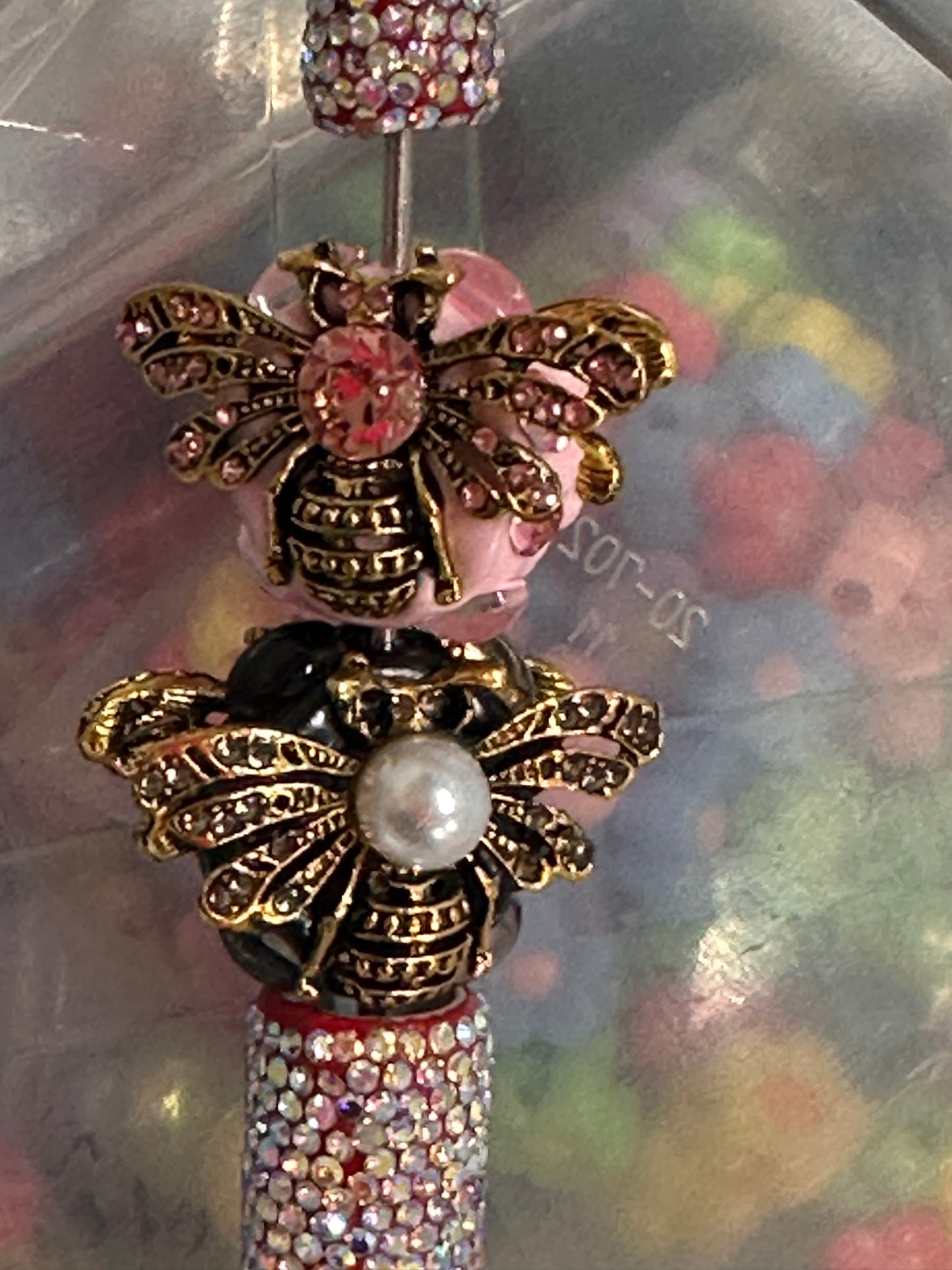 Fancy handmade bee rhinestone beads/one bead included/fancy Beads/ beadable pen/ keychain bead/ /20mm approx.
