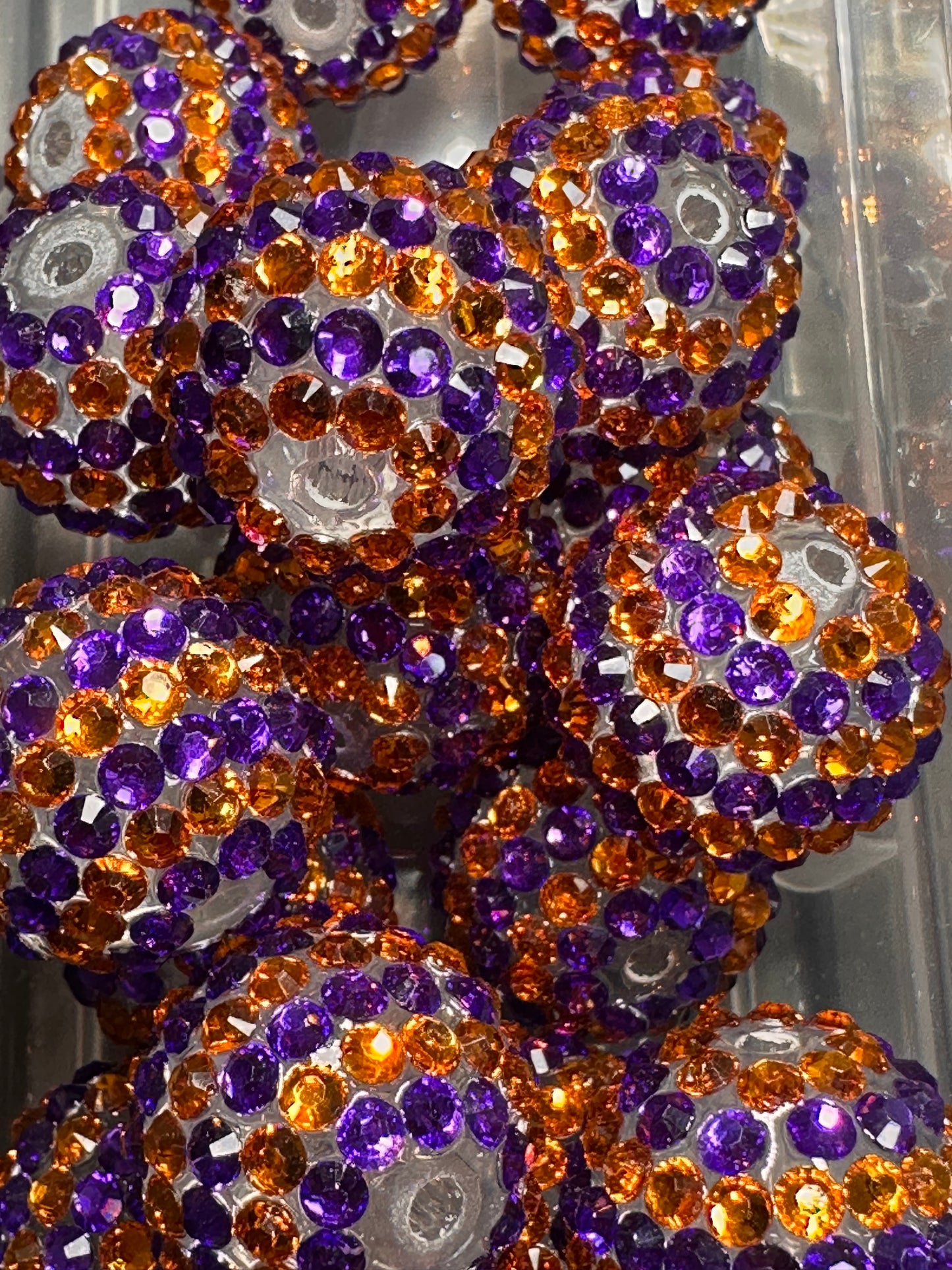 Rhinestone Bead/Five beads included/ perfect to go with Florida Gators and University of Auburn /fits beadable pen/ Fancy bead/ keychain bead/ dark purplish blue and orange