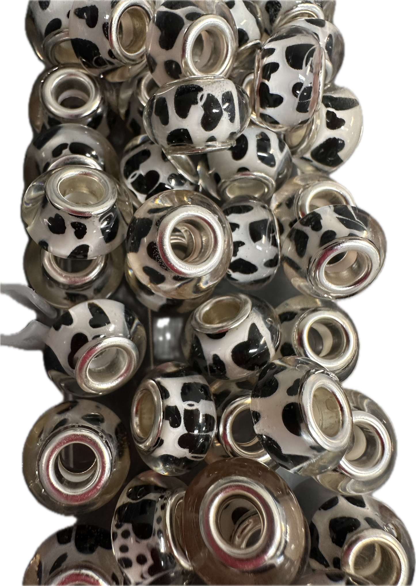 Ten (10) resin black and white cow spots spacers included/ jewelry Bead/ beadable pen beads/ keychain bead/bead/12mm