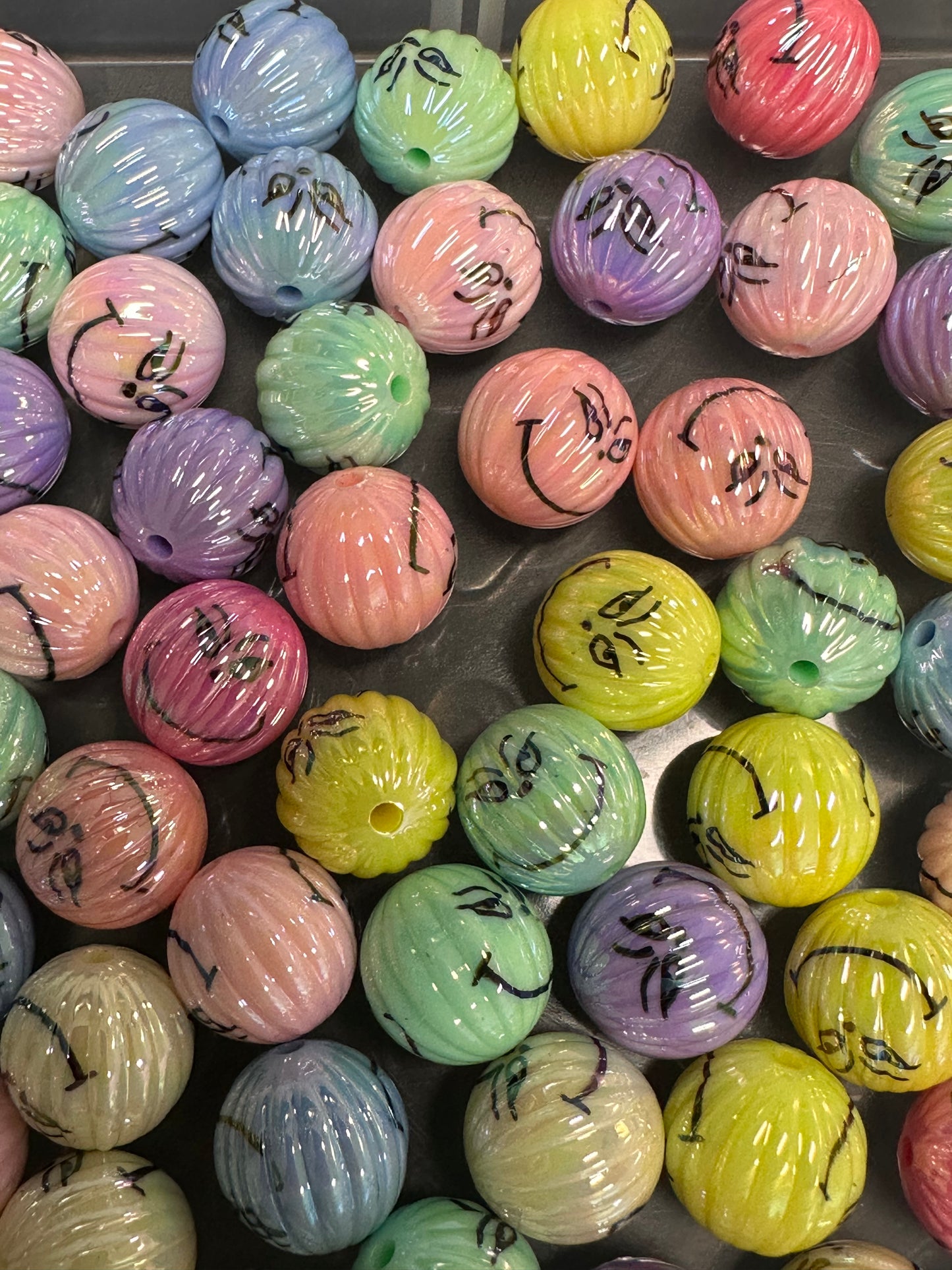 Acrylic pastel color pumpkin shaped/beadable pen/ keychain bead/faces on bead/ 10 beads included/ Christmas