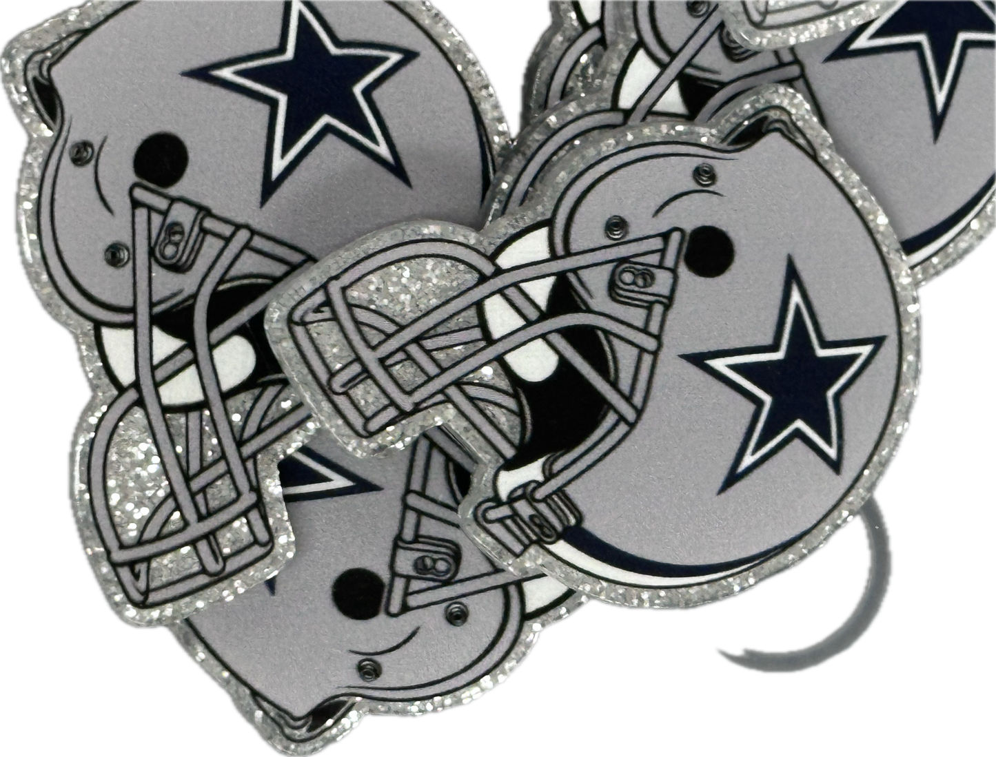 Planar Dallas Cowboys football helmet with a star on it -set of two (2) Badge Reel acrylic pieces/badge reel/ DIY keychain/ blue and grey/ approx. 3 inch