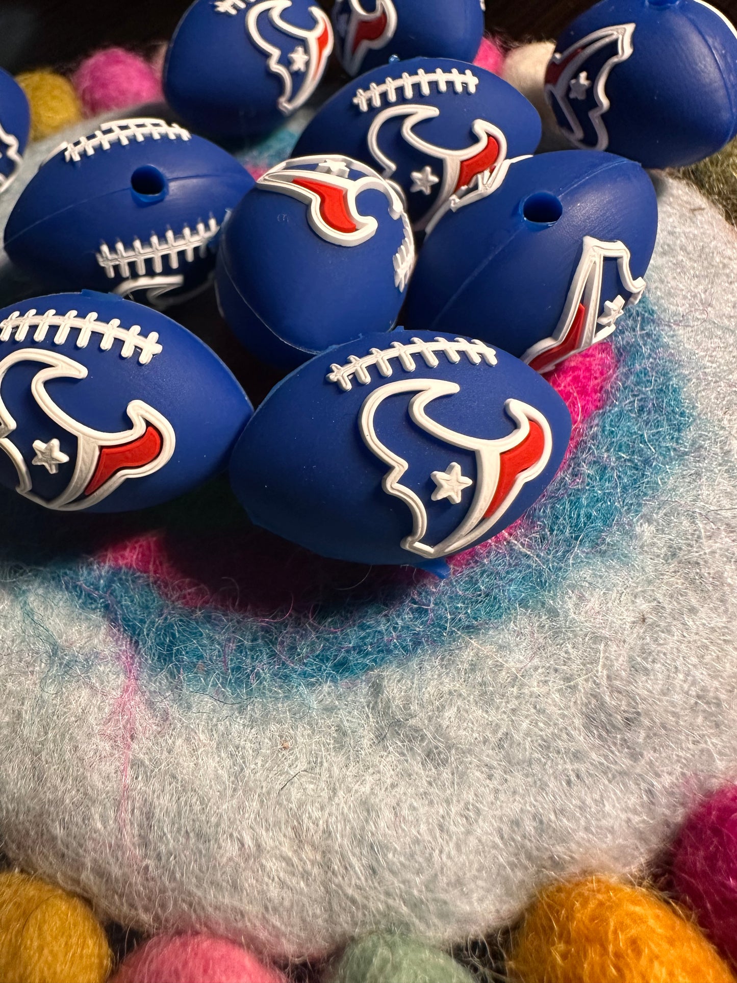 3D Texans focal bead design /football shaped silicone bead