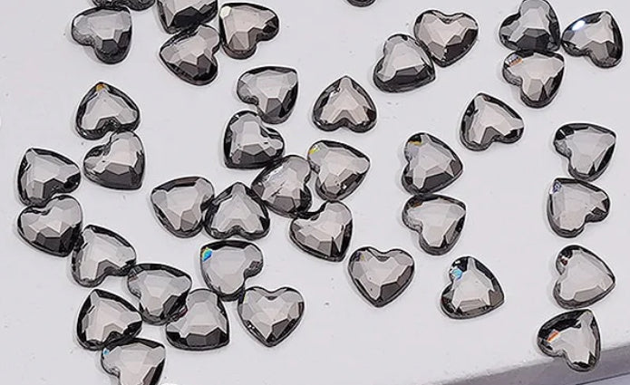 Sparkly little flat backs faceted heart shaped charms/many colors/