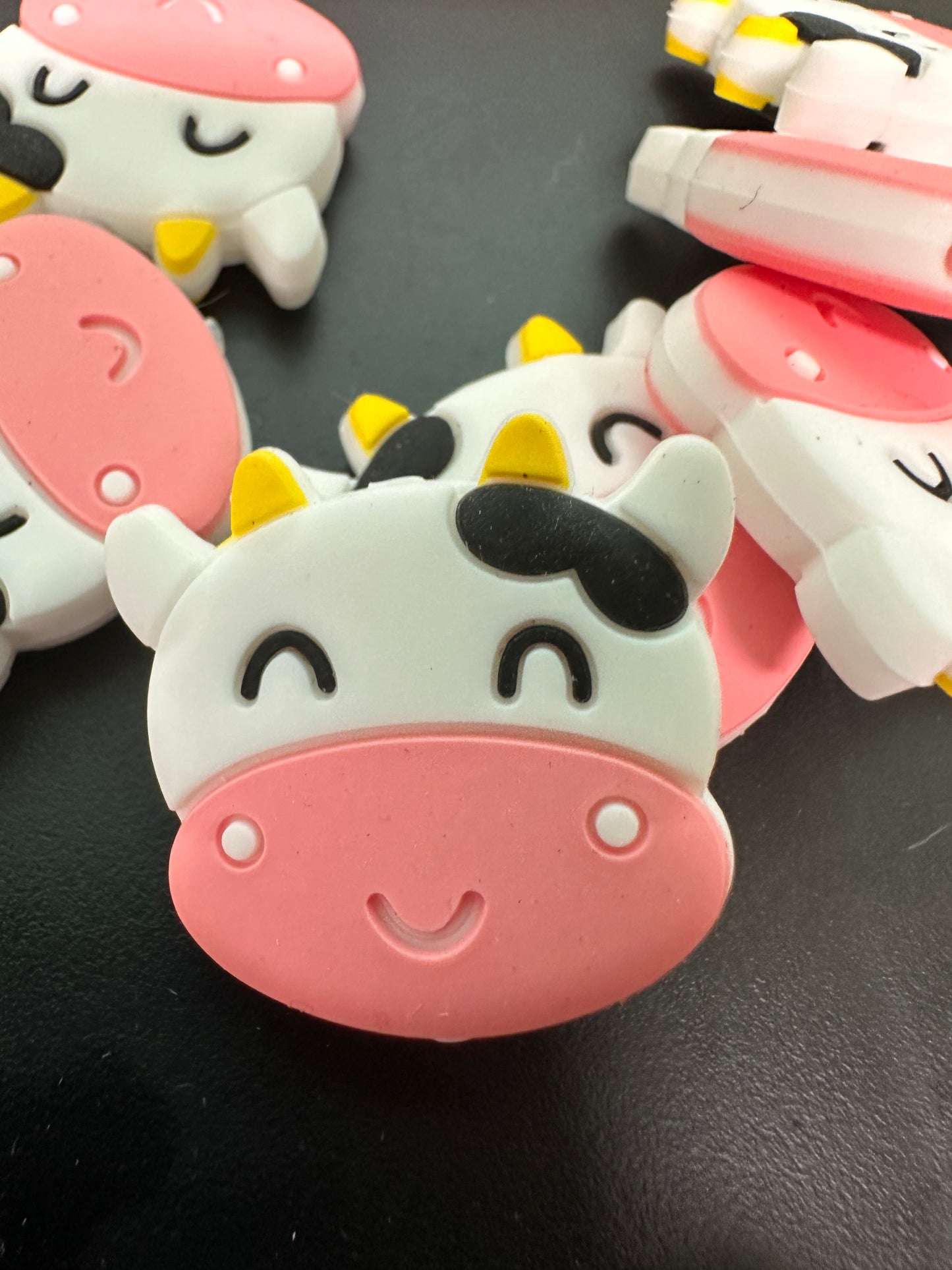 Black and white cows / Focal Bead/ beadable pen/ Silicone bead/ keychain bead/ animal/ farm/ pink nose and grey nose