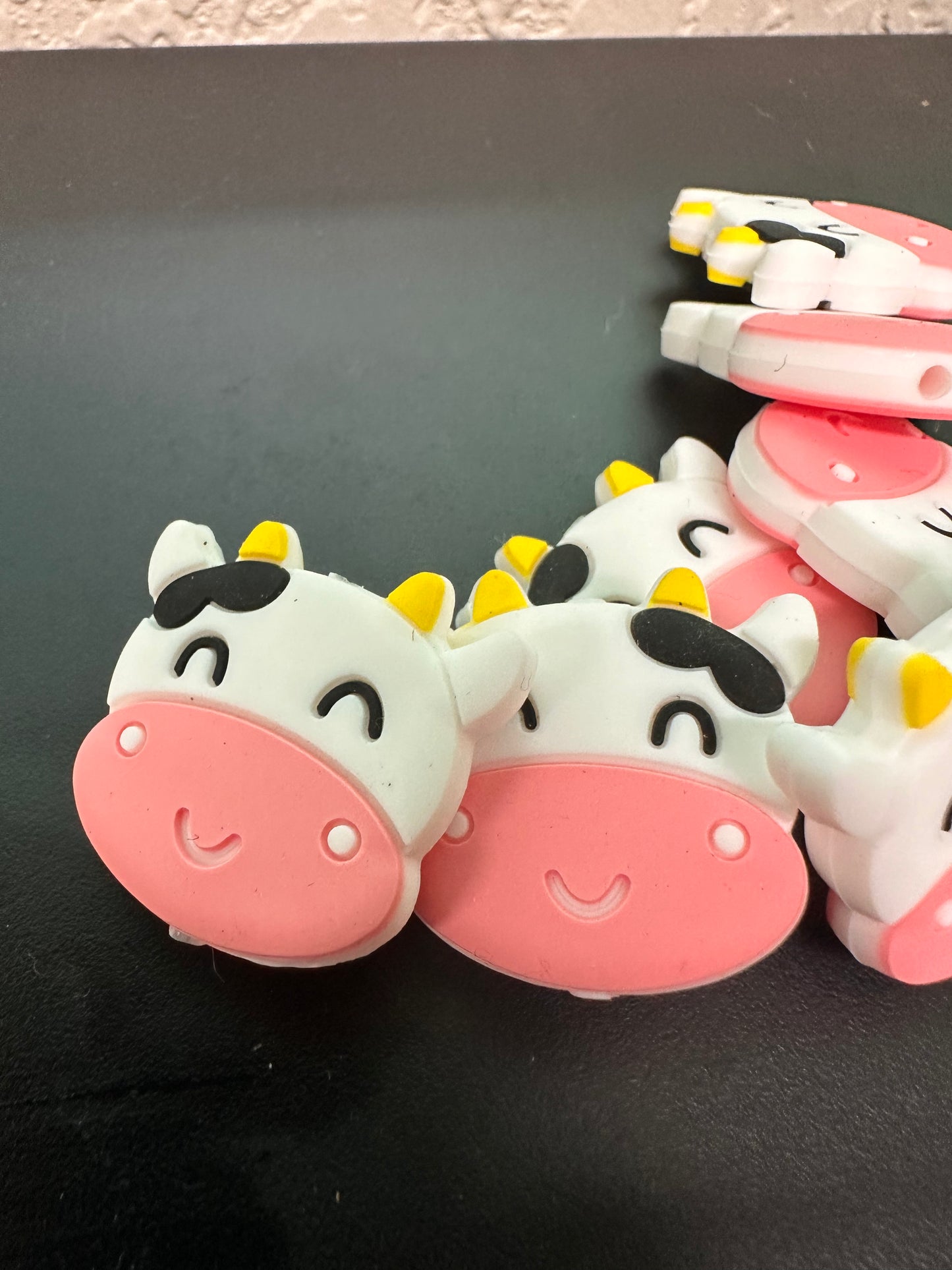 Black and white cows / Focal Bead/ beadable pen/ Silicone bead/ keychain bead/ animal/ farm/ pink nose and grey nose