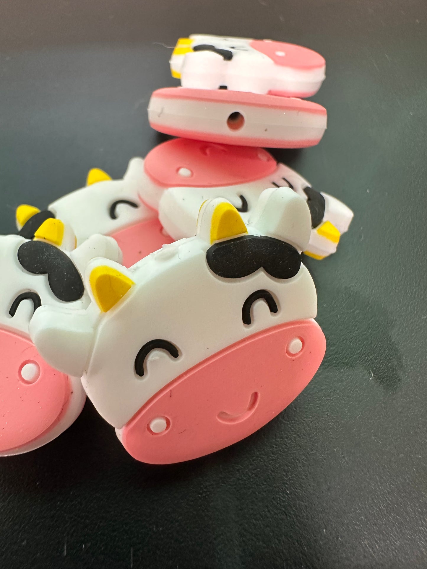 Black and white cows / Focal Bead/ beadable pen/ Silicone bead/ keychain bead/ animal/ farm/ pink nose and grey nose