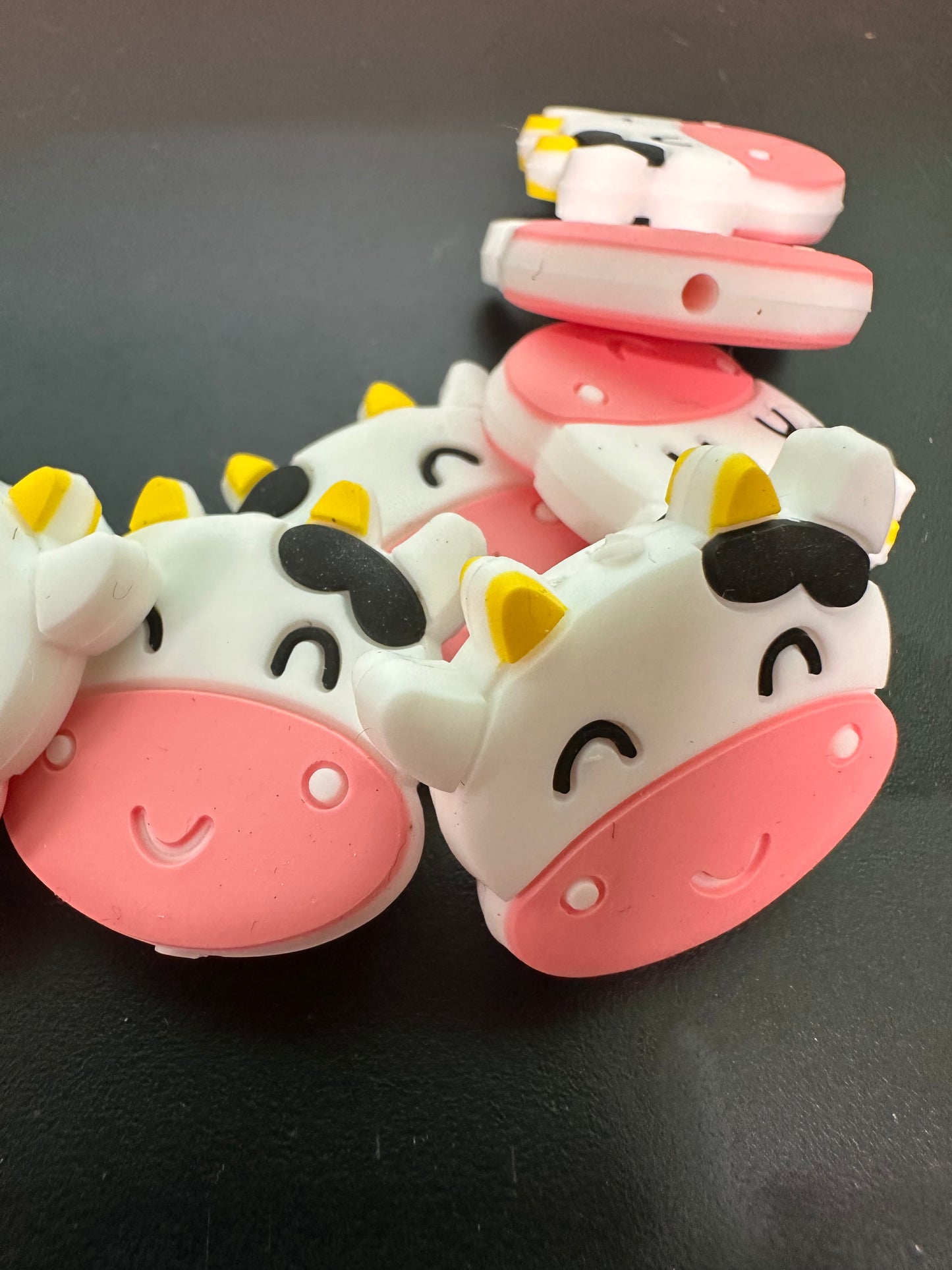 Black and white cows / Focal Bead/ beadable pen/ Silicone bead/ keychain bead/ animal/ farm/ pink nose and grey nose
