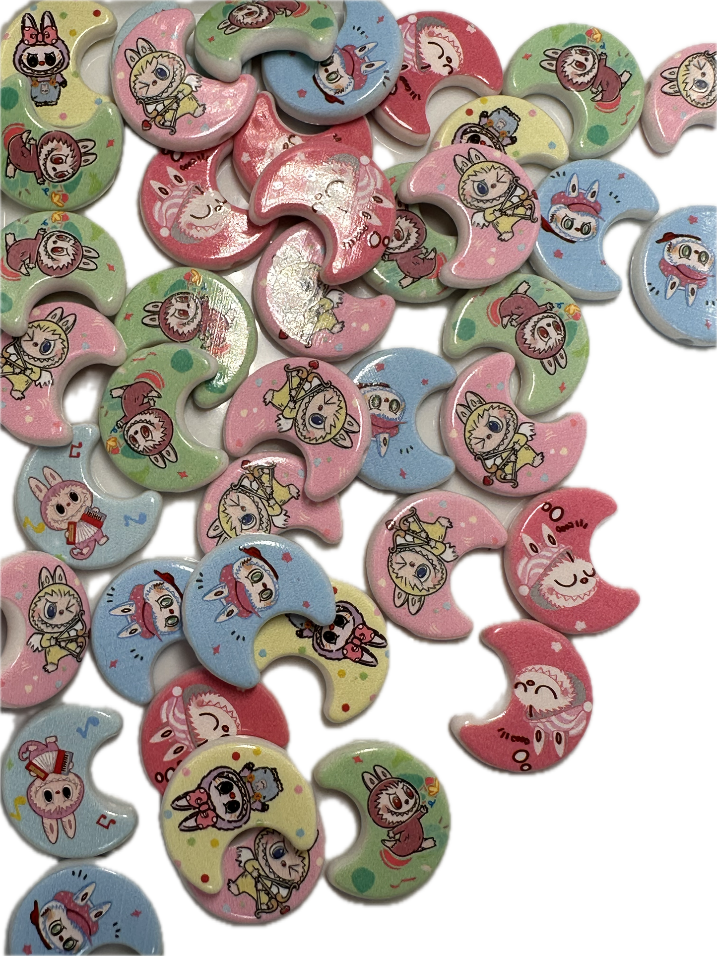 Labubu monster acrylic beads/ Ten (10) beads included assorted styles / moon shaped beads/ pen beading beads / keychain beads/ DIY/approx. 25mm