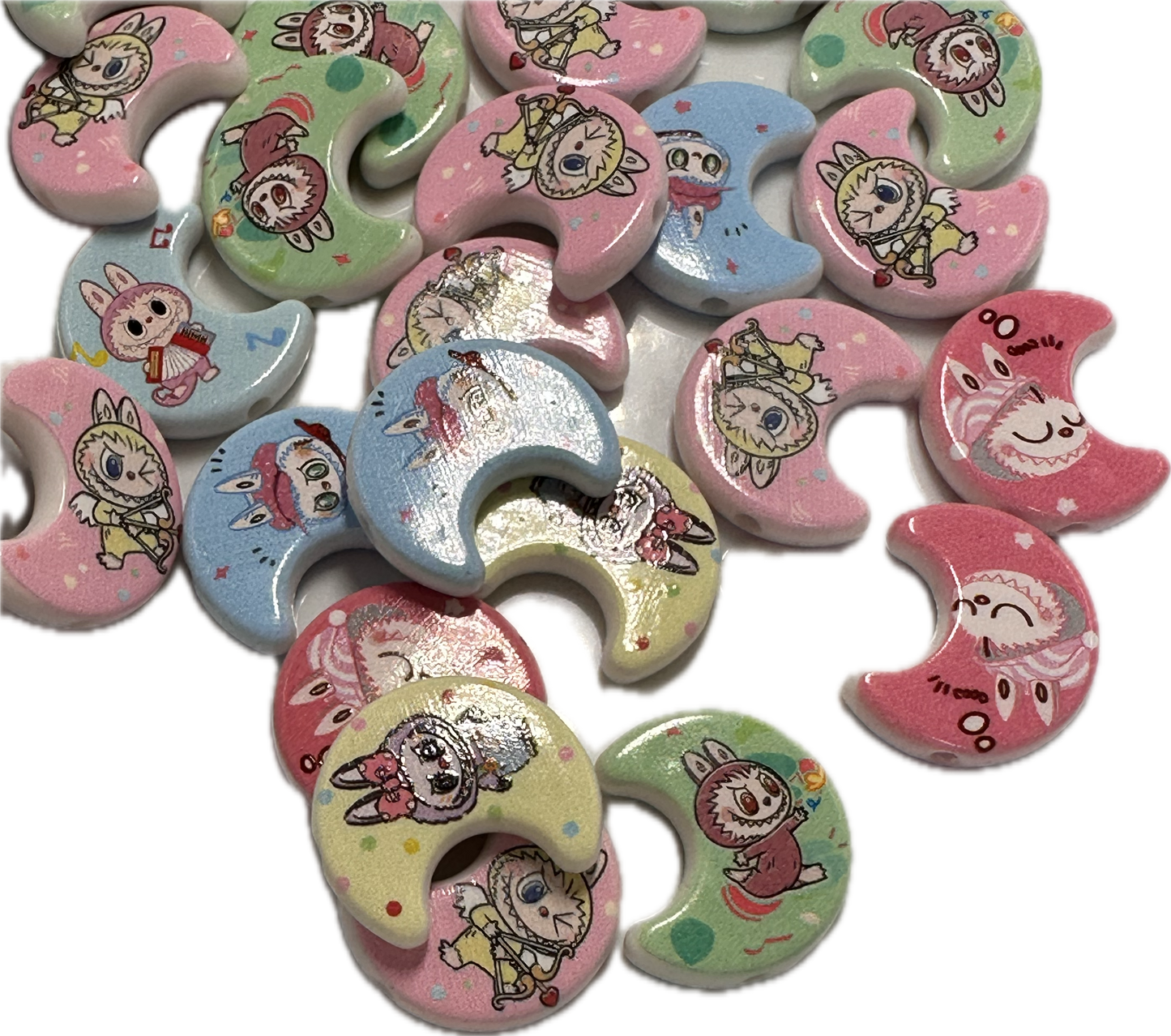 Labubu monster acrylic beads/ Ten (10) beads included assorted styles / moon shaped beads/ pen beading beads / keychain beads/ DIY/approx. 25mm