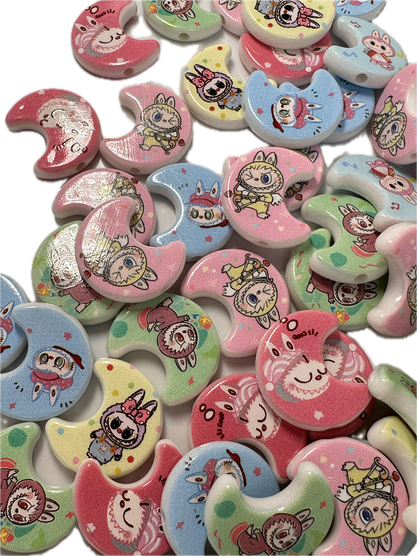 Labubu monster acrylic beads/ Ten (10) beads included assorted styles / moon shaped beads/ pen beading beads / keychain beads/ DIY/approx. 25mm