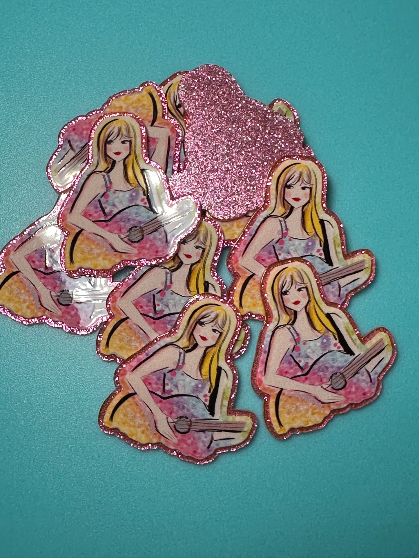 Three (3) Taylor Swift with guitar acrylic pieces/ cute print/ badge reel/ planar
