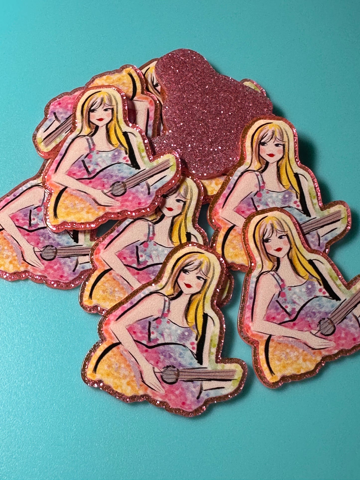Three (3) Taylor Swift with guitar acrylic pieces/ cute print/ badge reel/ planar