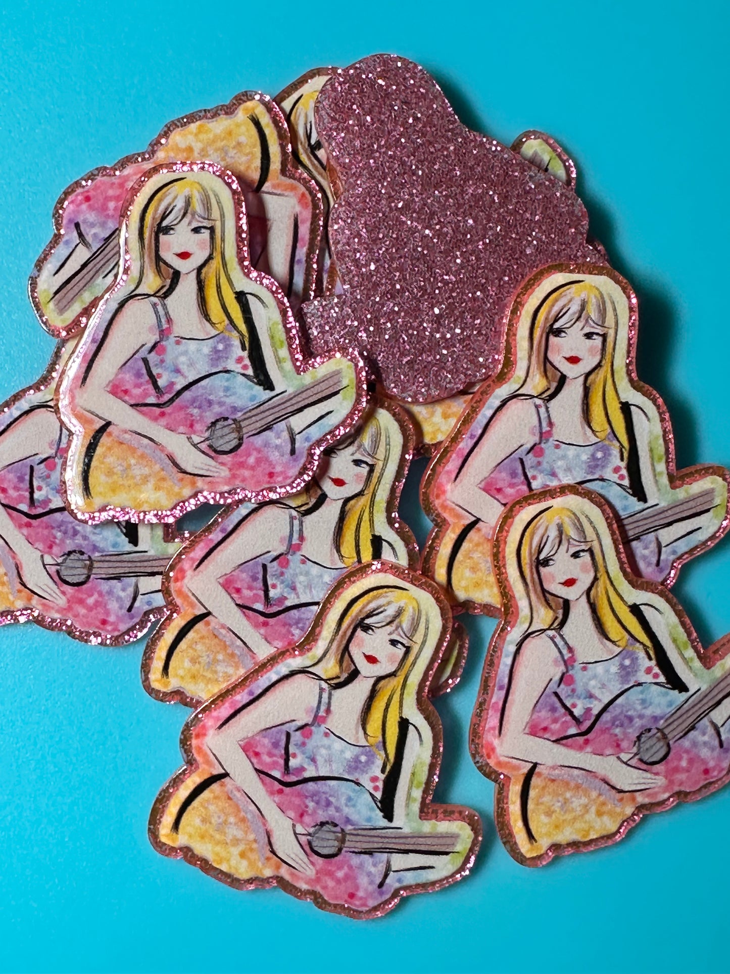 Three (3) Taylor Swift with guitar acrylic pieces/ cute print/ badge reel/ planar