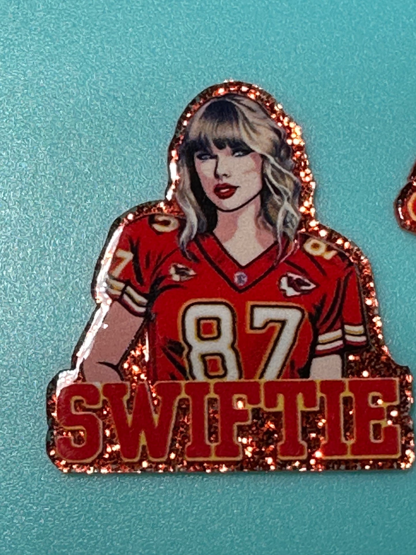 Three (3) Taylor Swift football jersey acrylic pieces/ cute print/ badge reel/