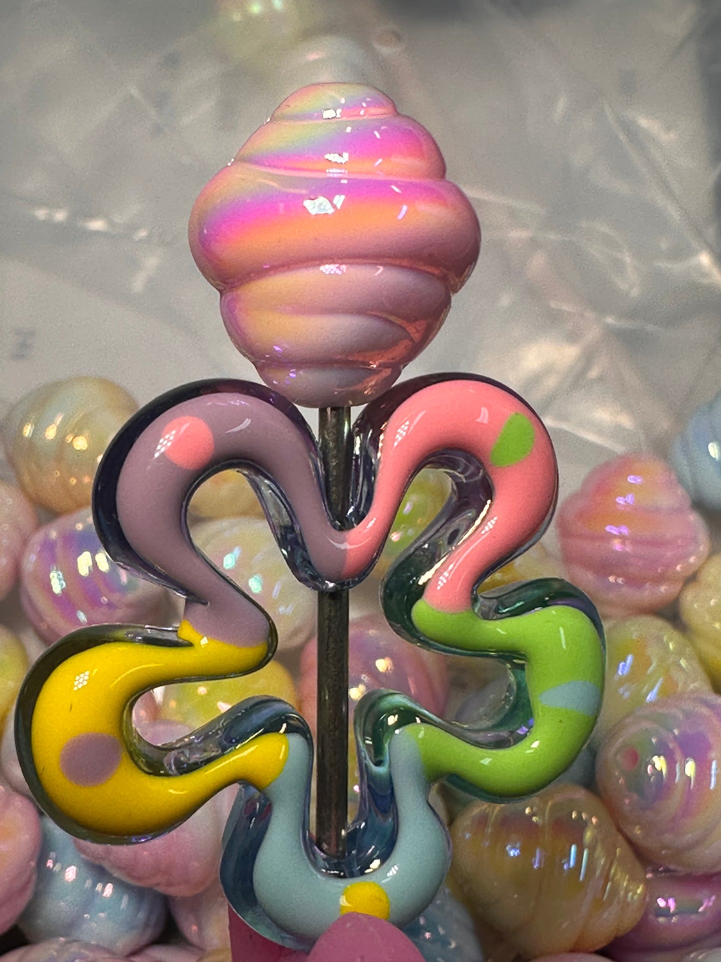 Ten (10) acrylic assorted color sea shell shaped beads included/ sea shell keychain bead/UV bead/16mm
