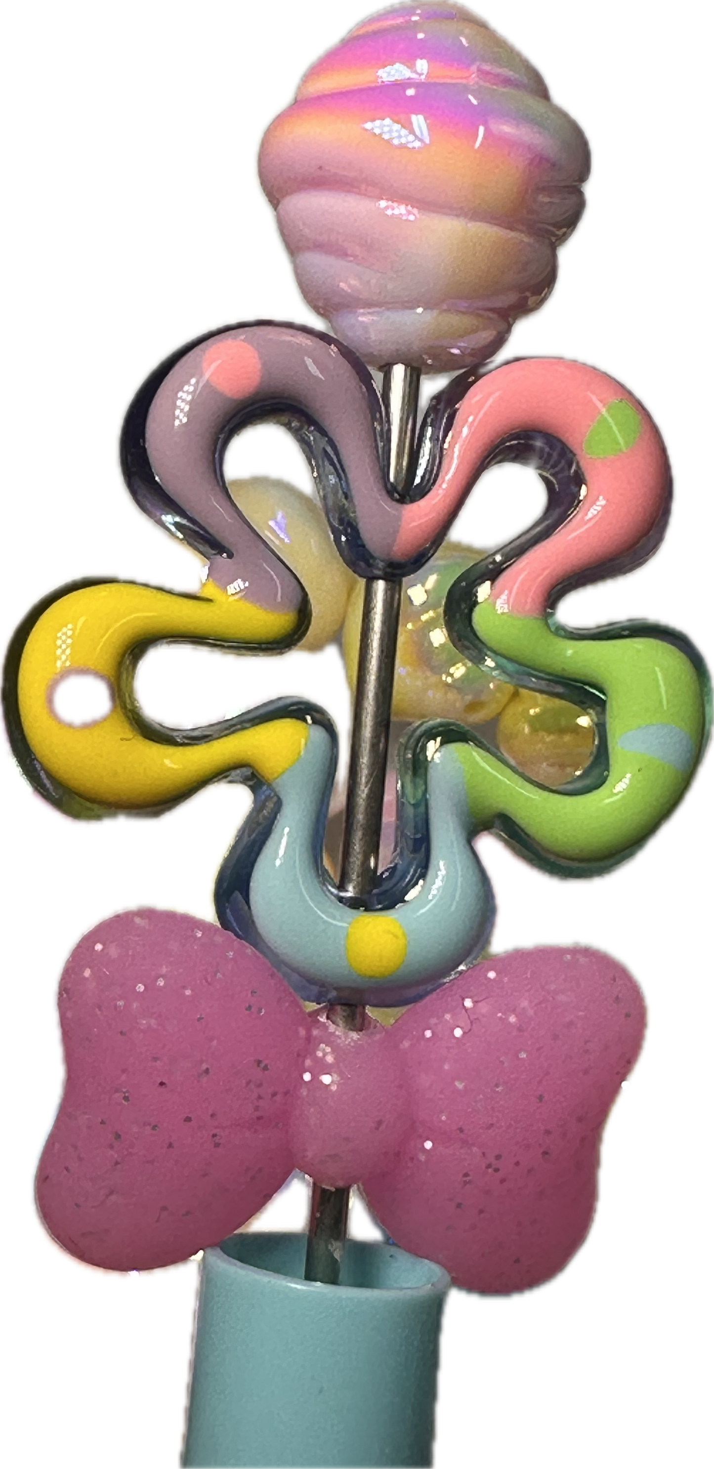 Flower hand painted frame beads/ Focal Bead/ beadable pen/ Silicone bead/ keychain bead/ delicate/ pastel colors/ (5) beads included